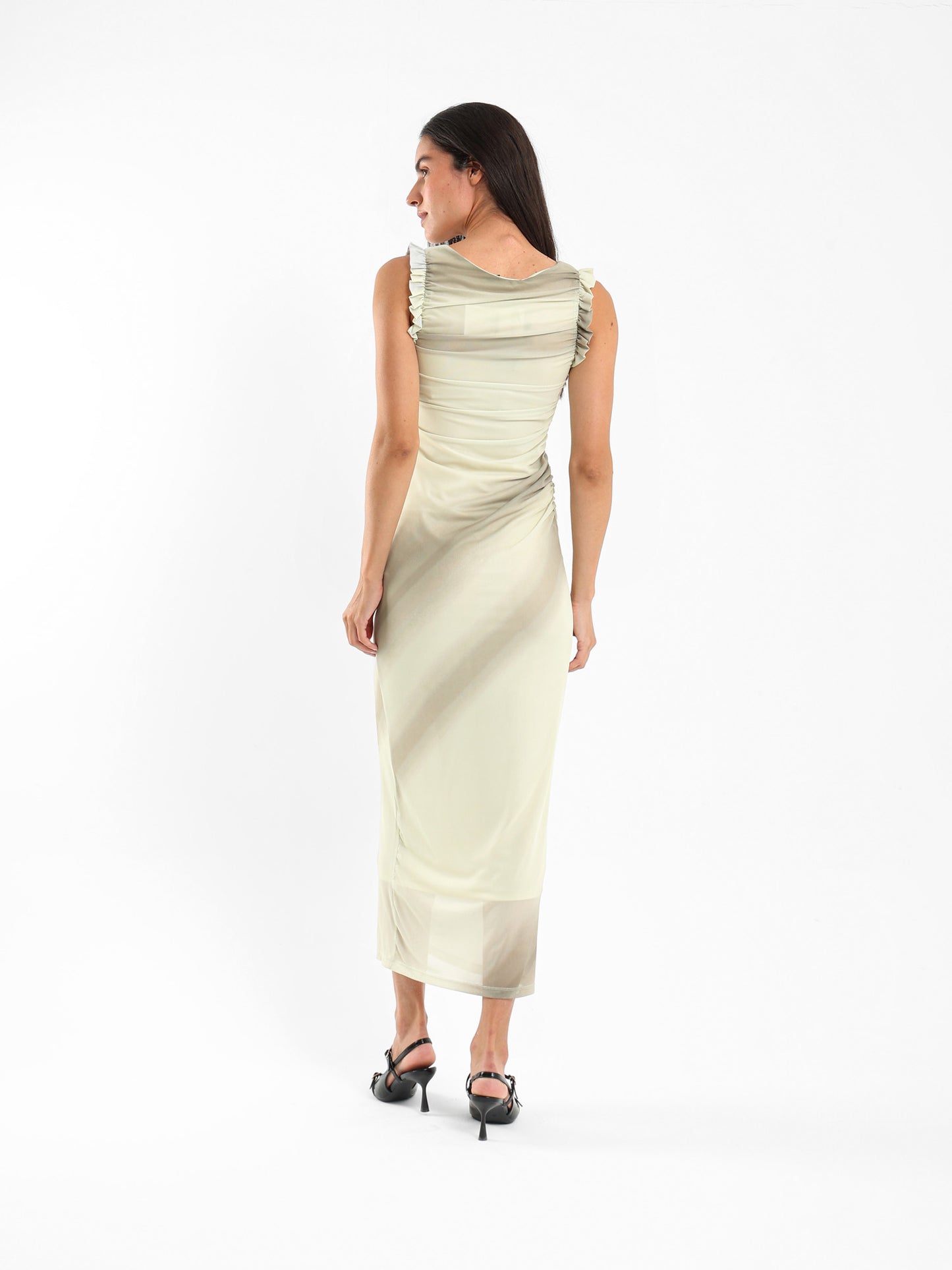 Fitted Sleeveless Dress with Ruffle Sleeves