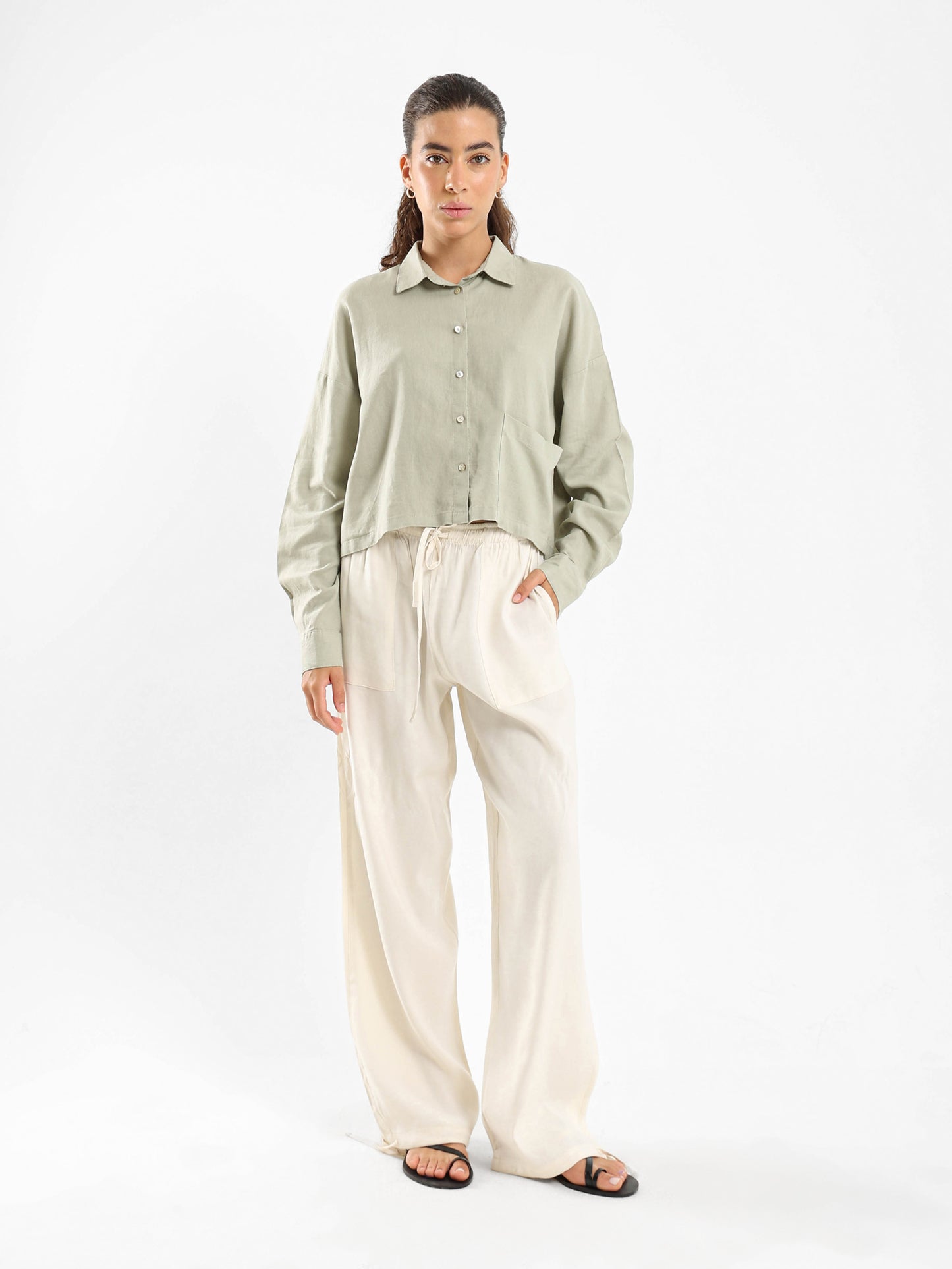 Linen-Blend Pants with Side Pockets