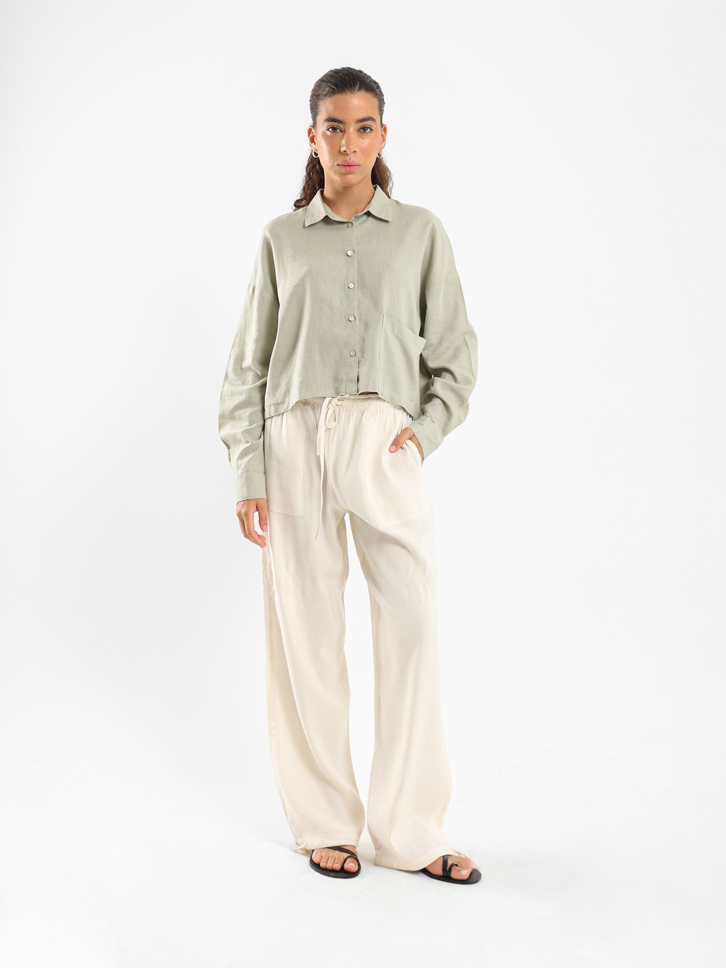 Linen Cropped Oversized Shirt