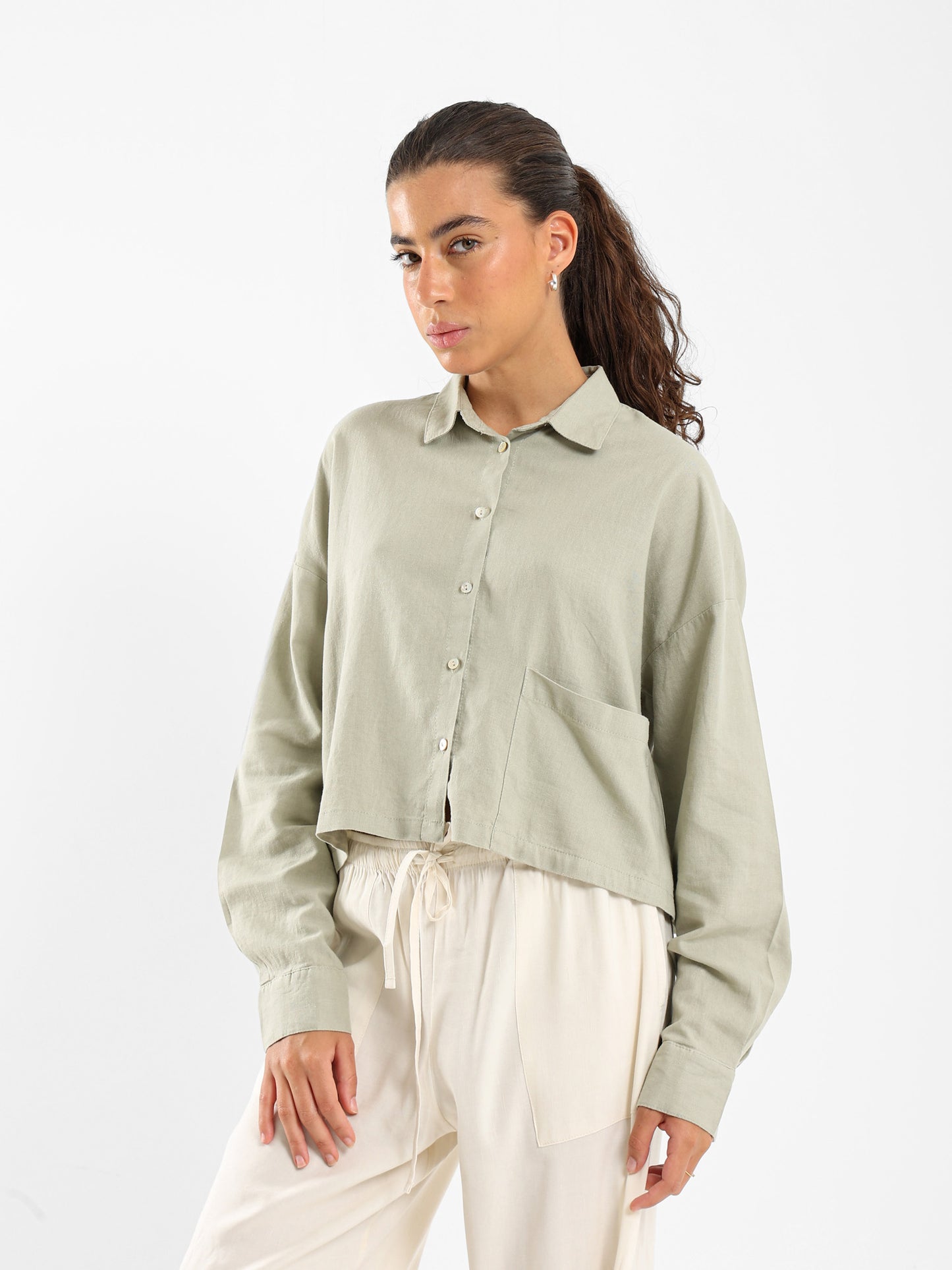 Linen Cropped Oversized Shirt