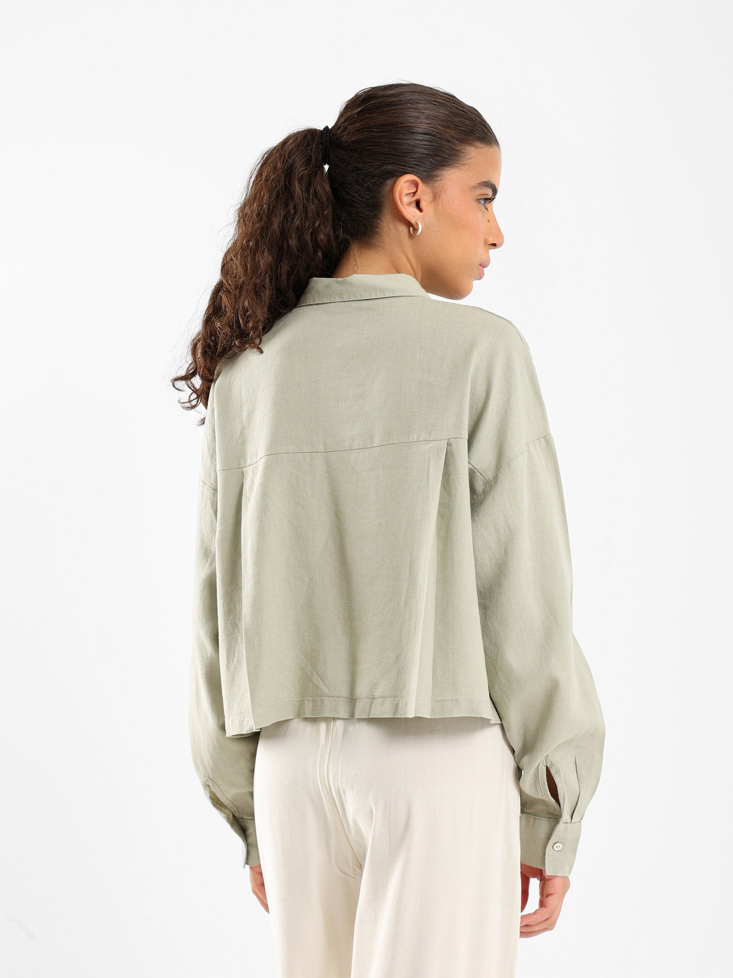 Linen Cropped Oversized Shirt