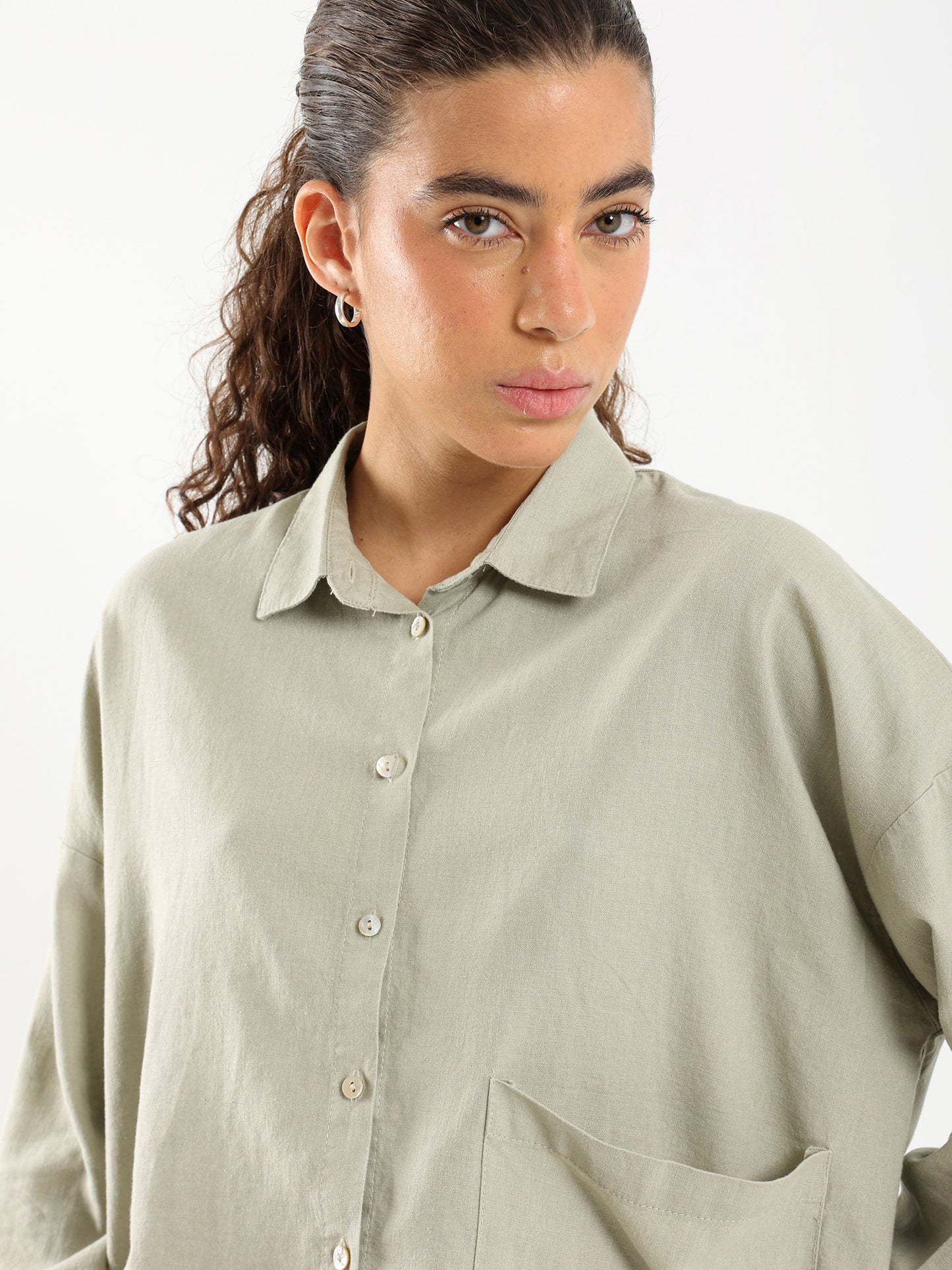 Linen Cropped Oversized Shirt