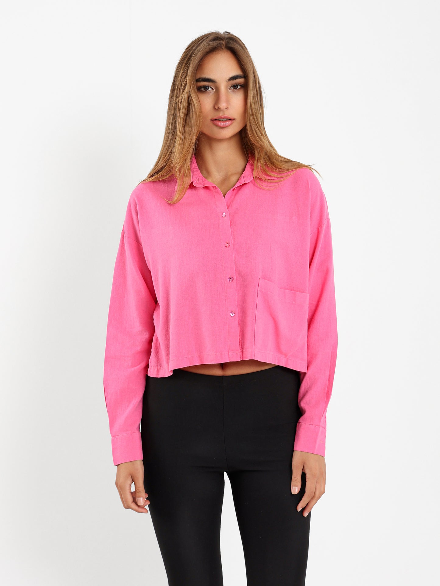 Linen Cropped Oversized Shirt