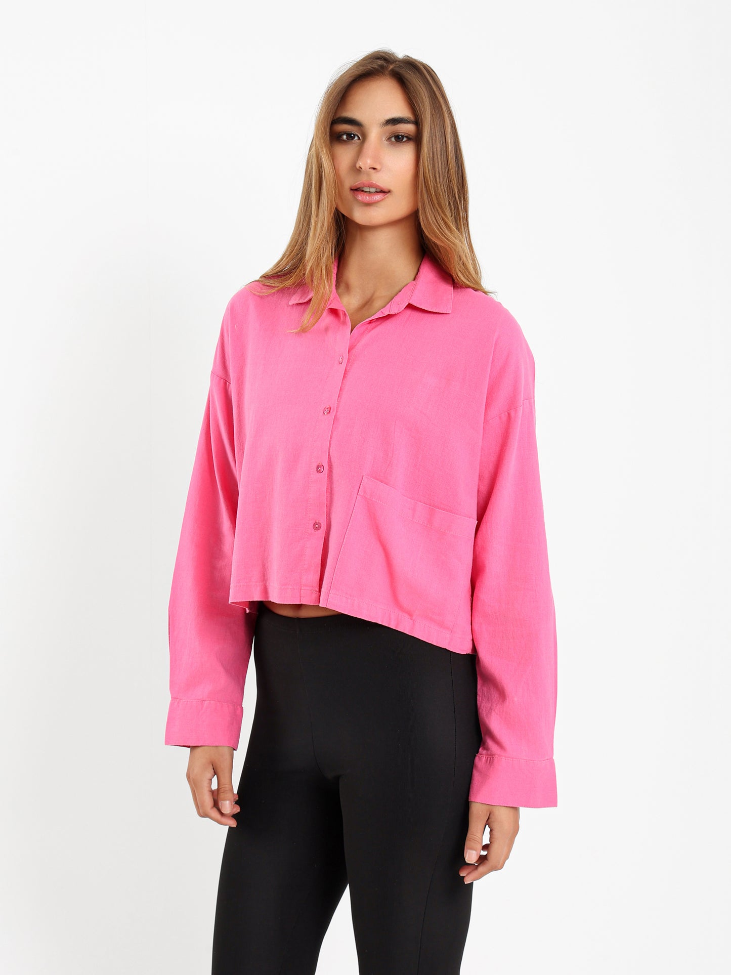 Linen Cropped Oversized Shirt