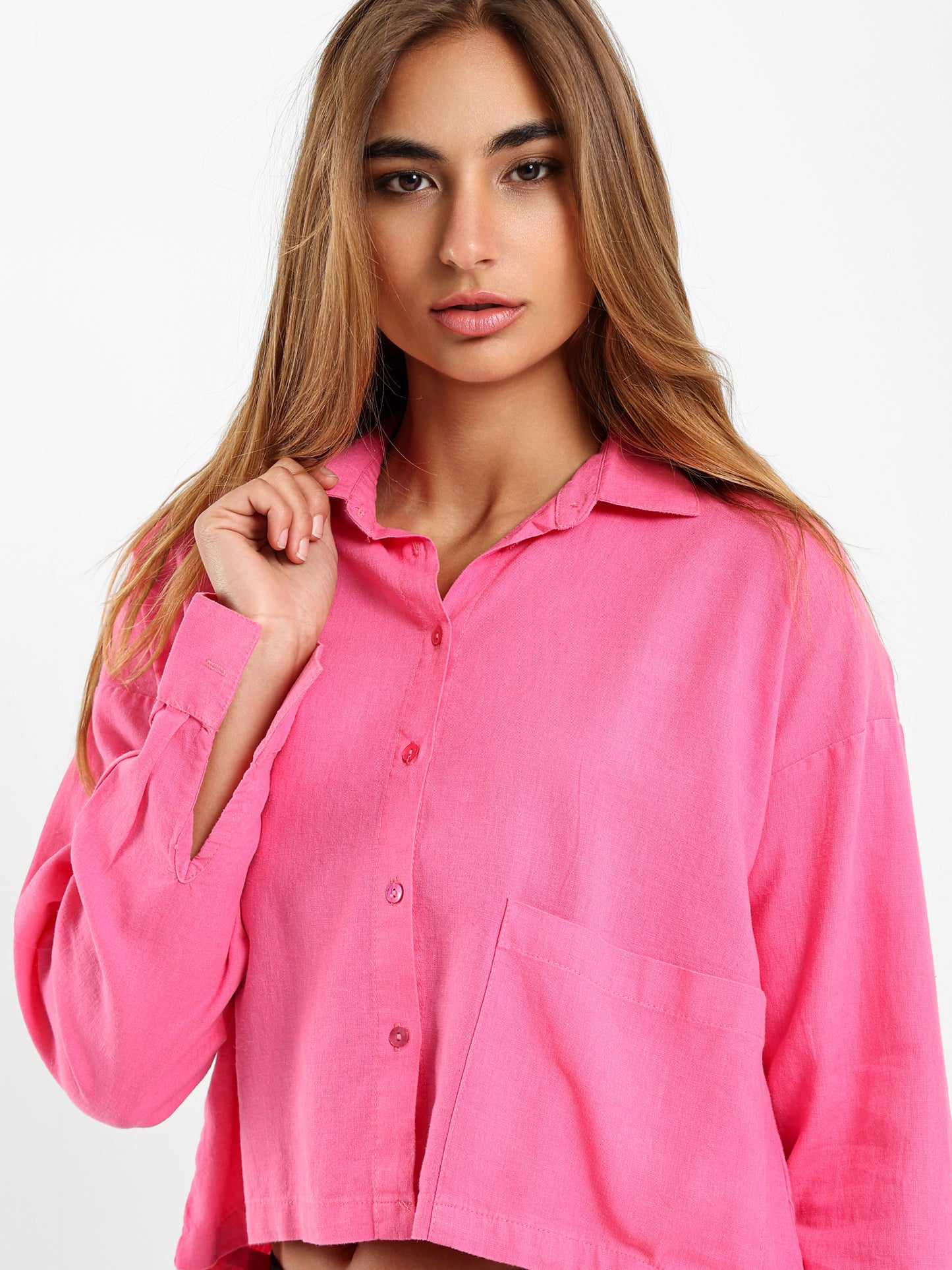 Linen Cropped Oversized Shirt