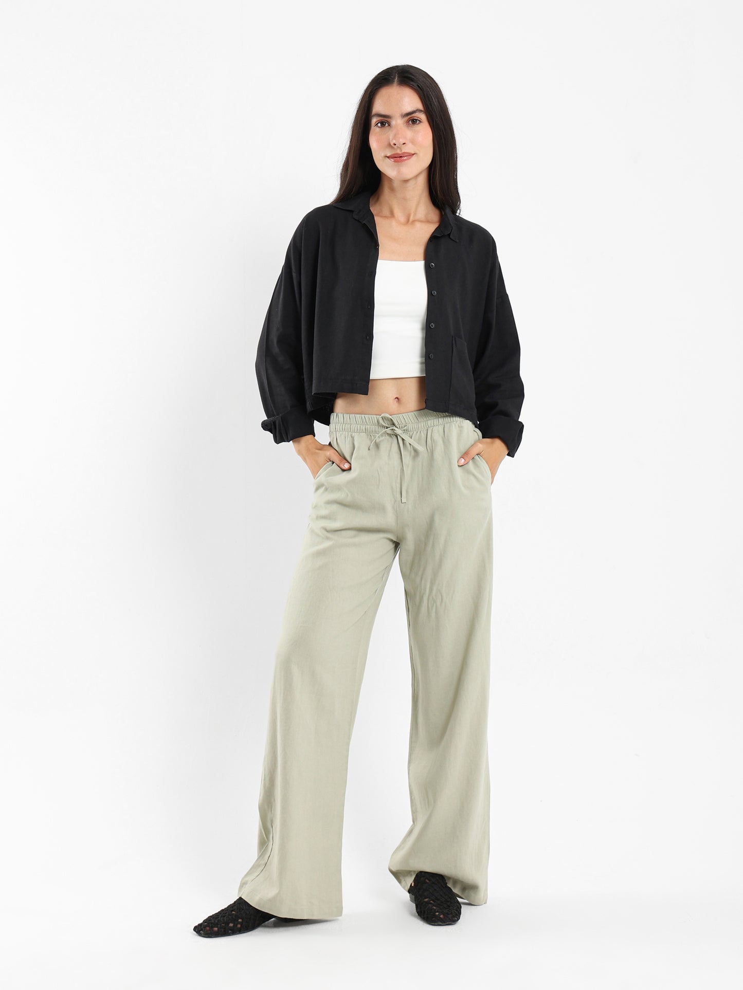 Linen Cropped Oversized Shirt