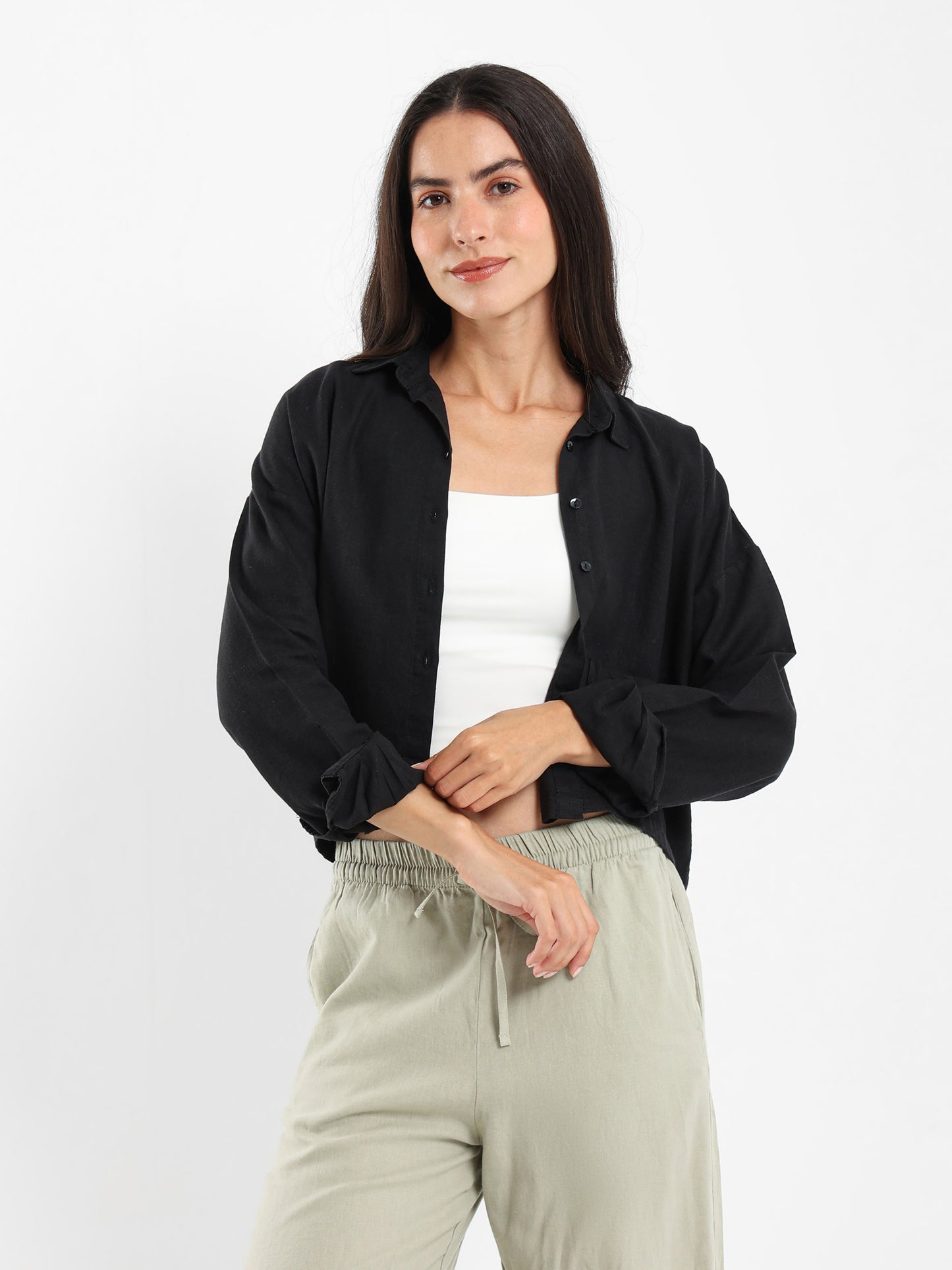 Linen Cropped Oversized Shirt