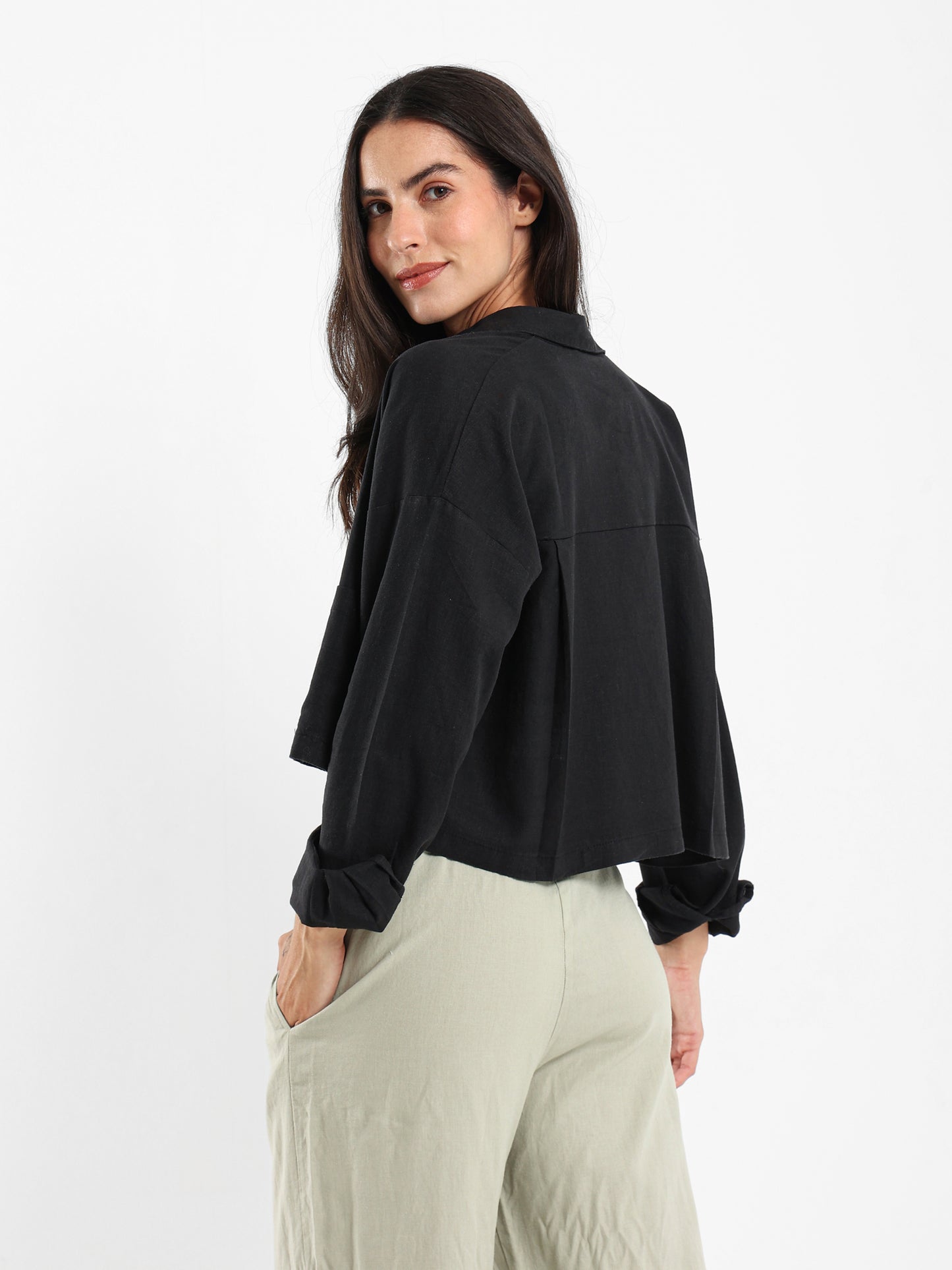 Linen Cropped Oversized Shirt