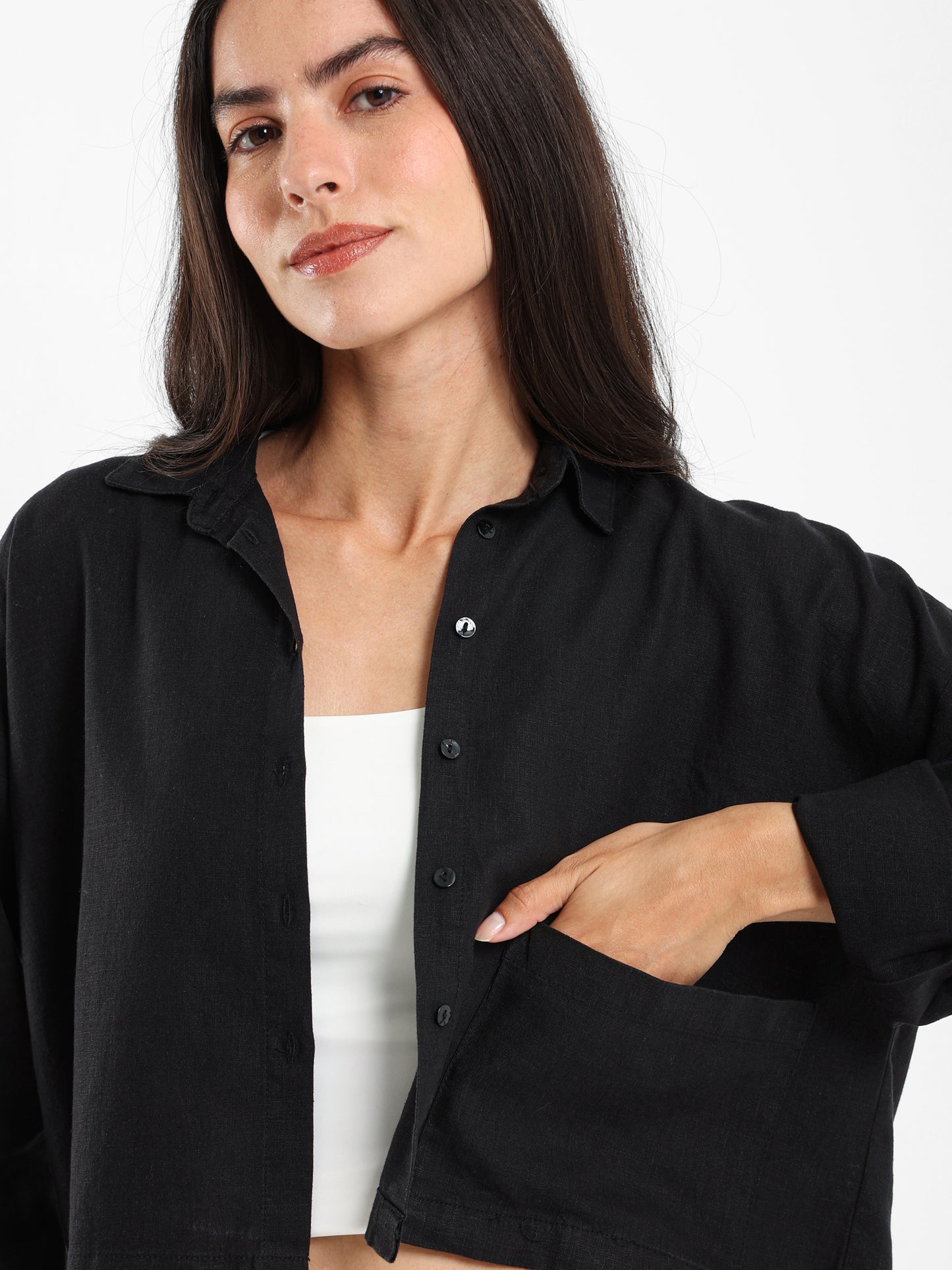 Linen Cropped Oversized Shirt