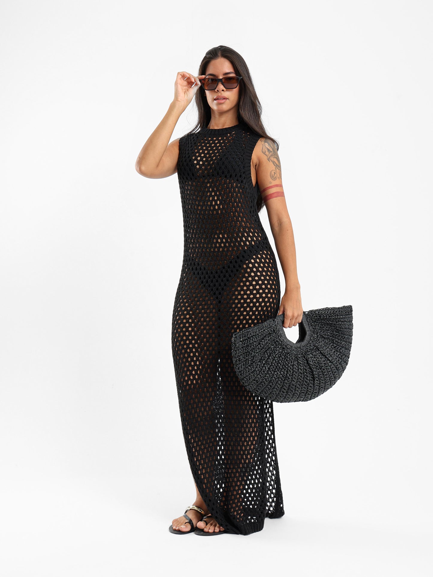Tricot Cover-Up Dress With Slits