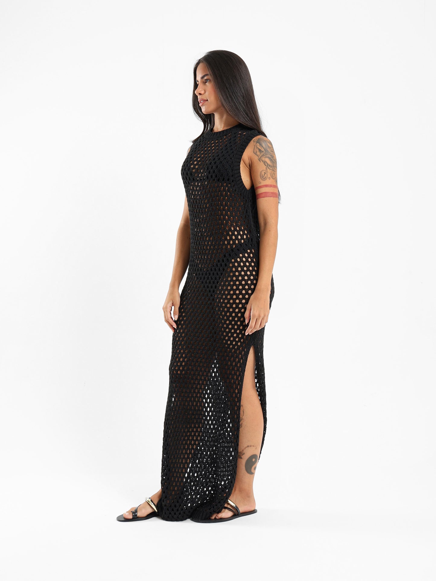 Tricot Cover-Up Dress With Slits