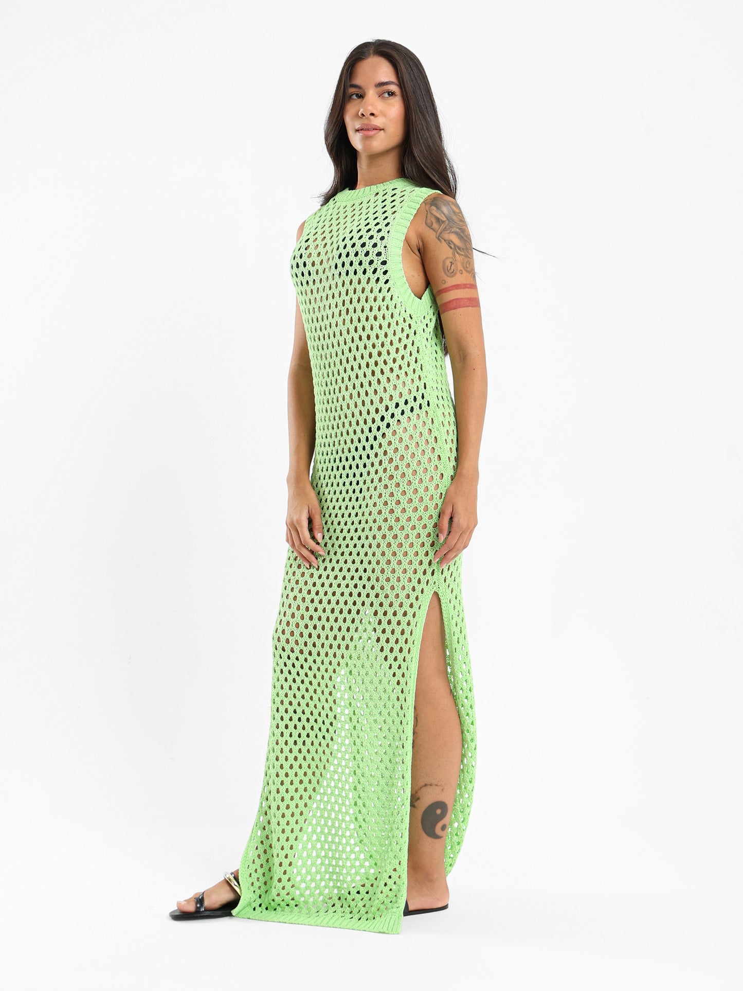 Tricot Cover-Up Dress With Slits