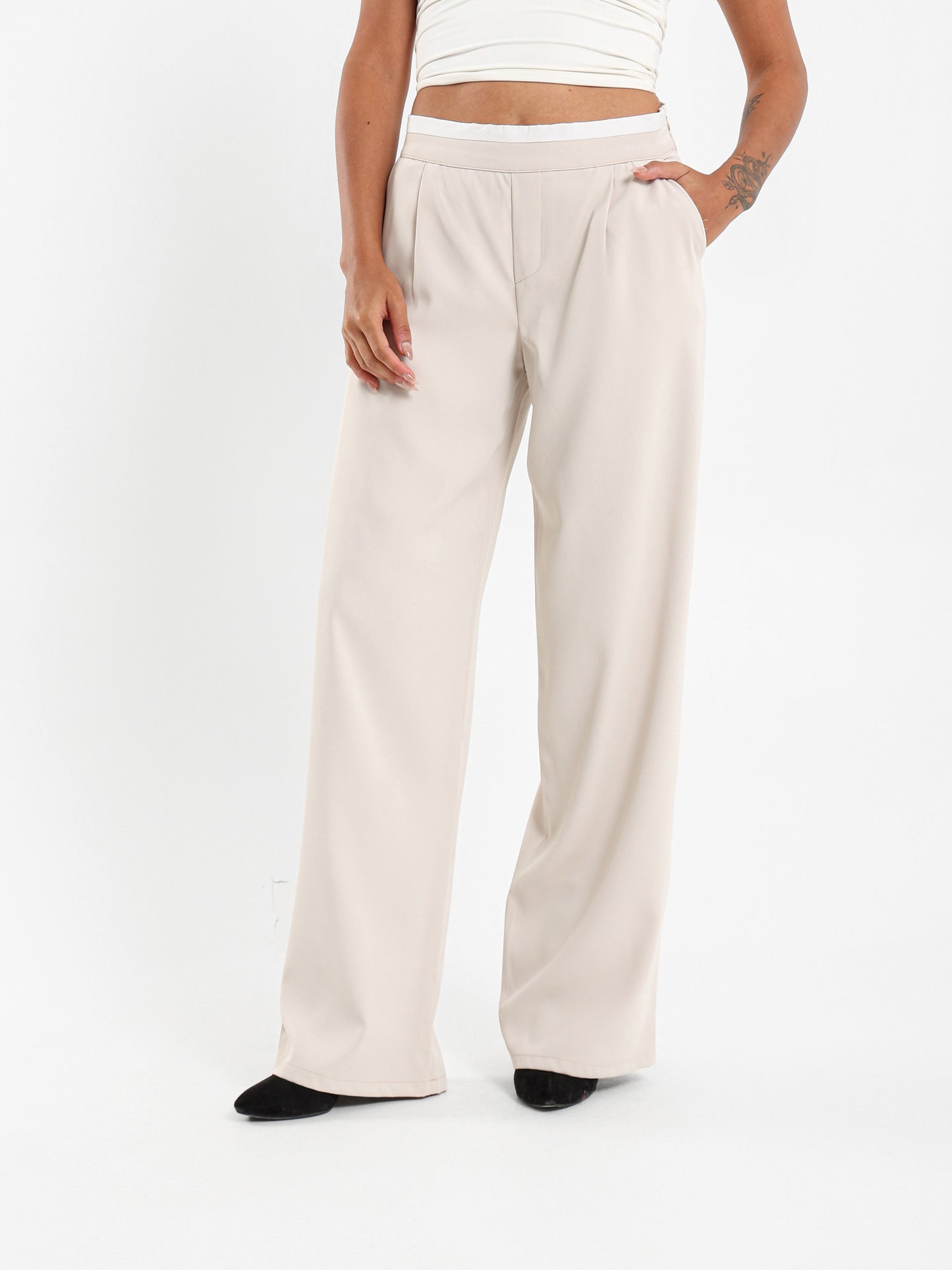 Boxer Detail Wide Leg Pants