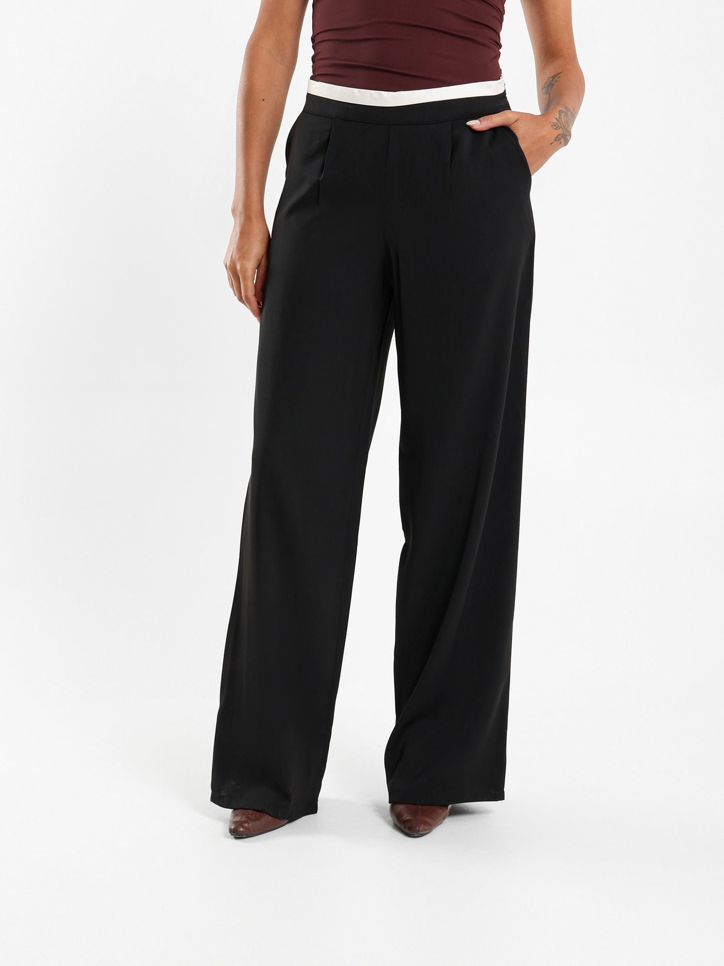Boxer Detail Wide Leg Pants