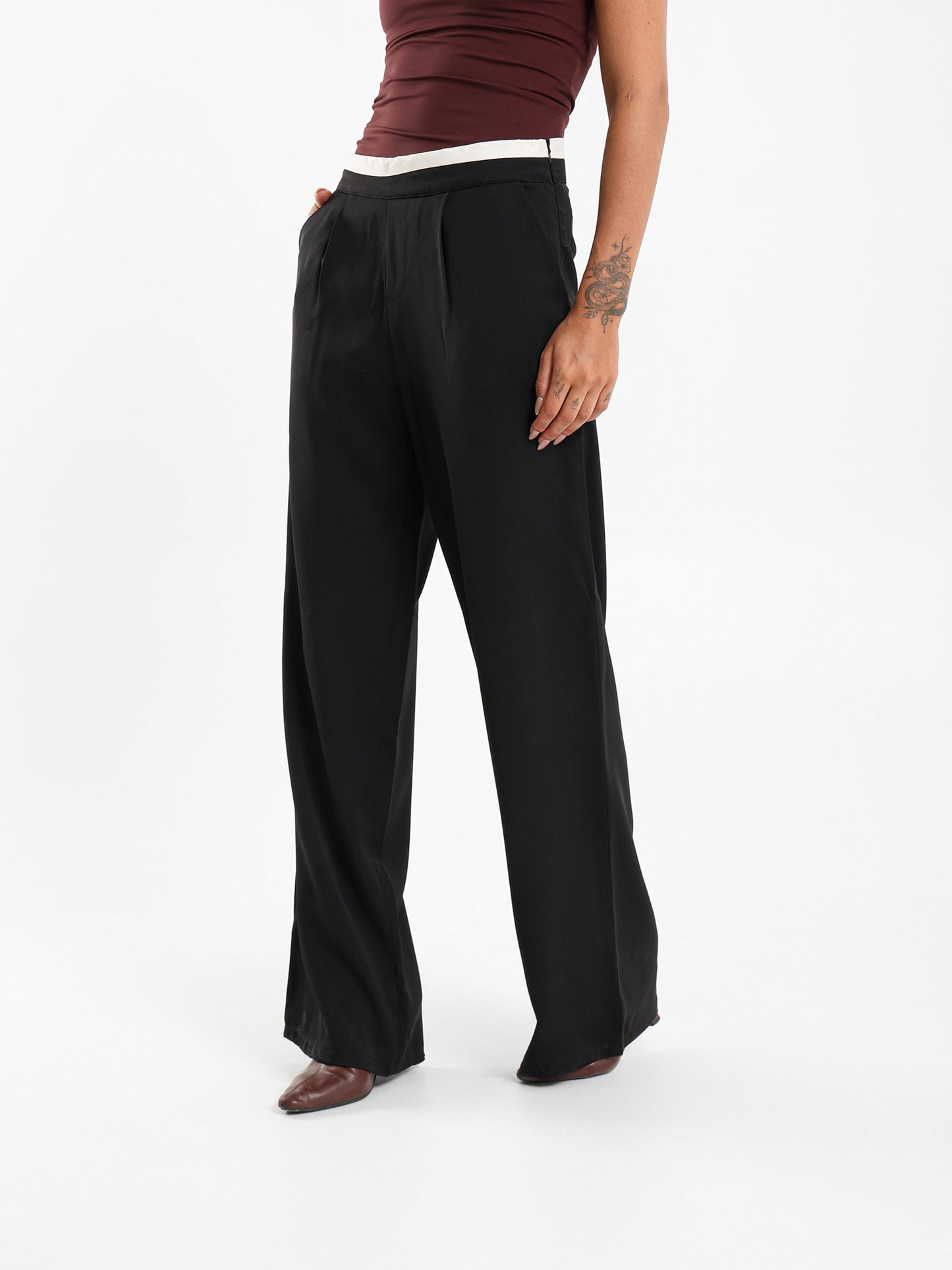 Boxer Detail Wide Leg Pants