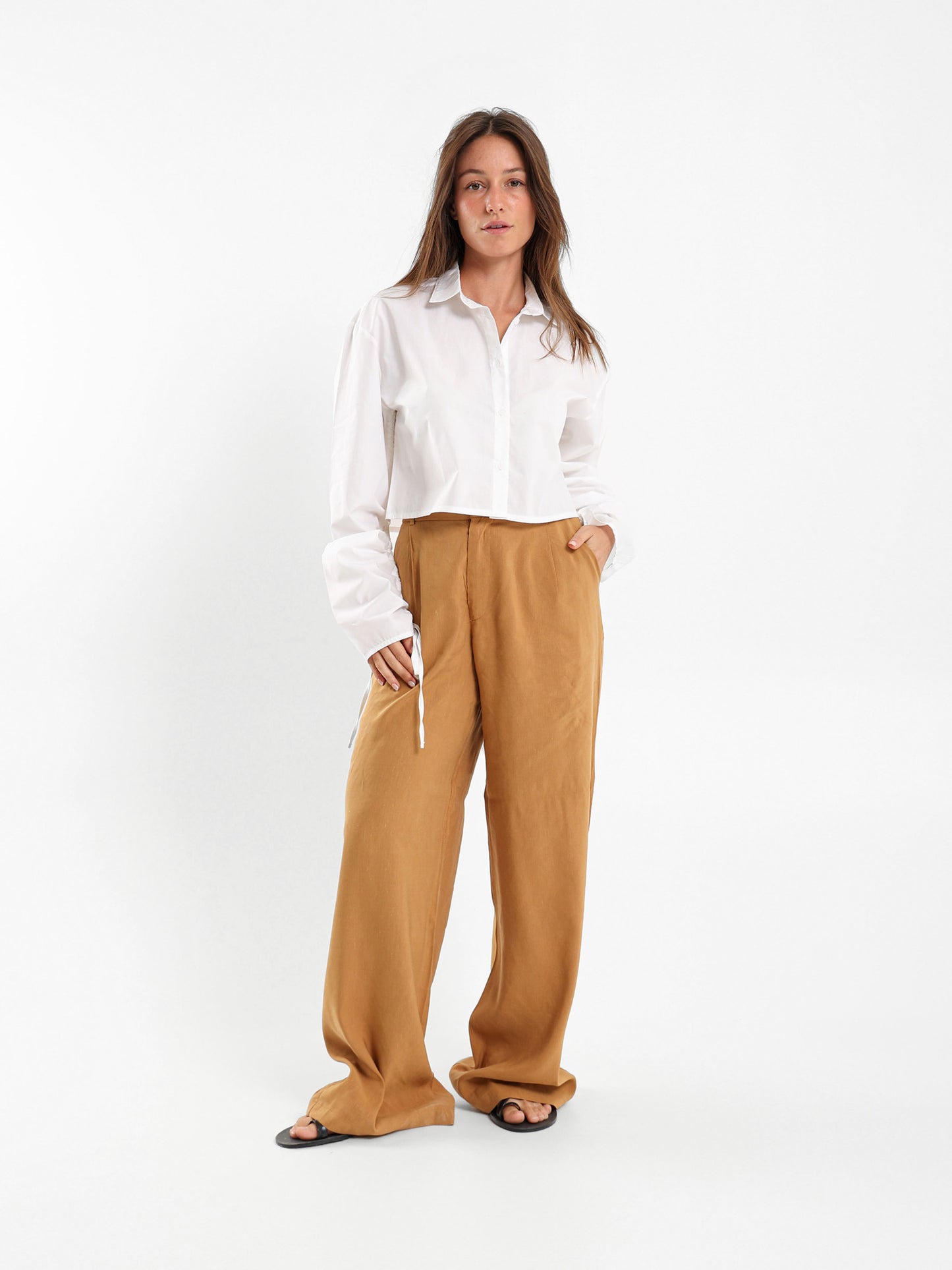 Cropped Shirt With Drawstring Sleeves