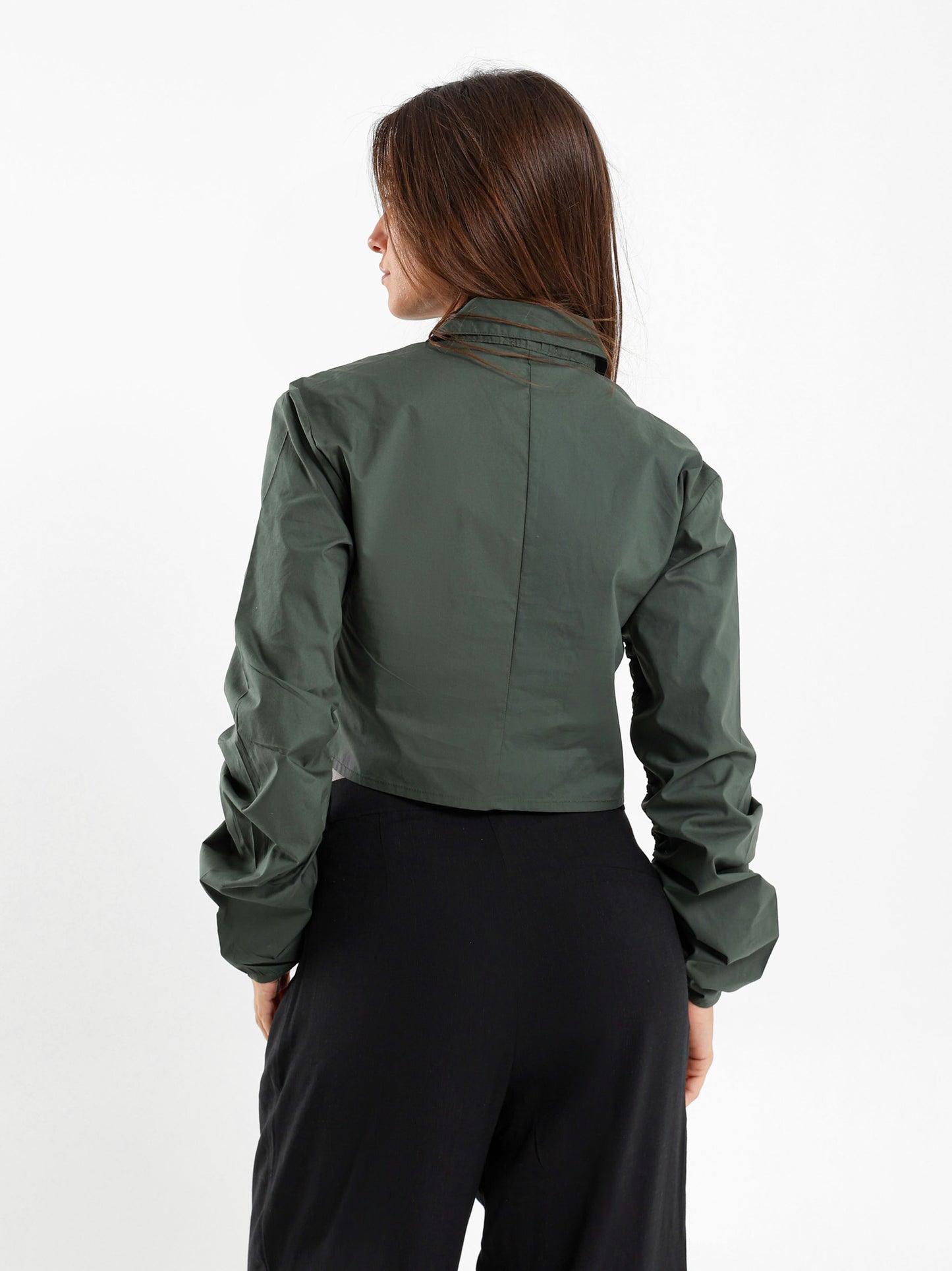 Cropped Shirt With Drawstring Sleeves