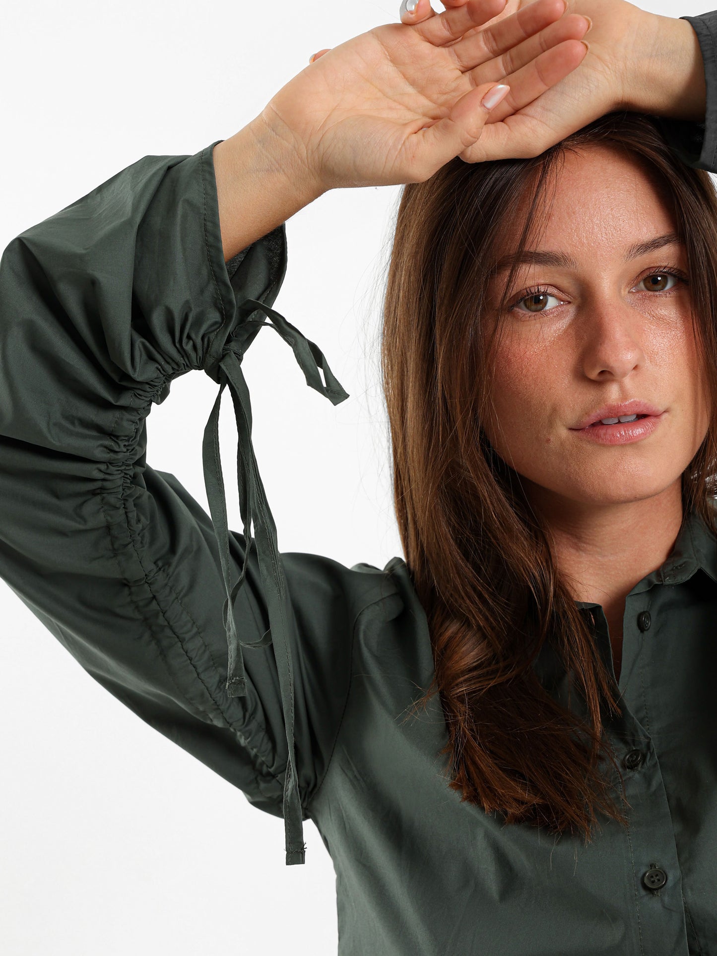 Cropped Shirt With Drawstring Sleeves