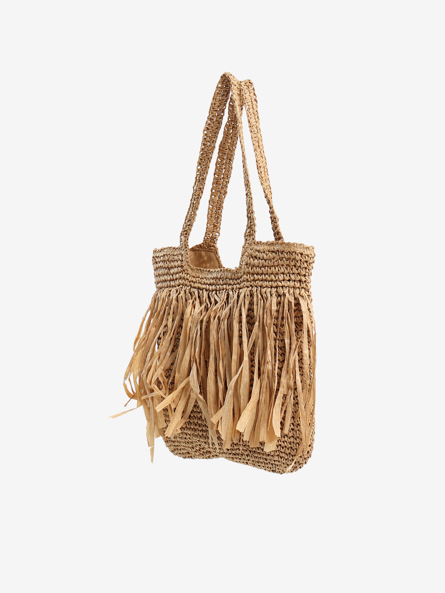 Straw Tote Bag with Fringes