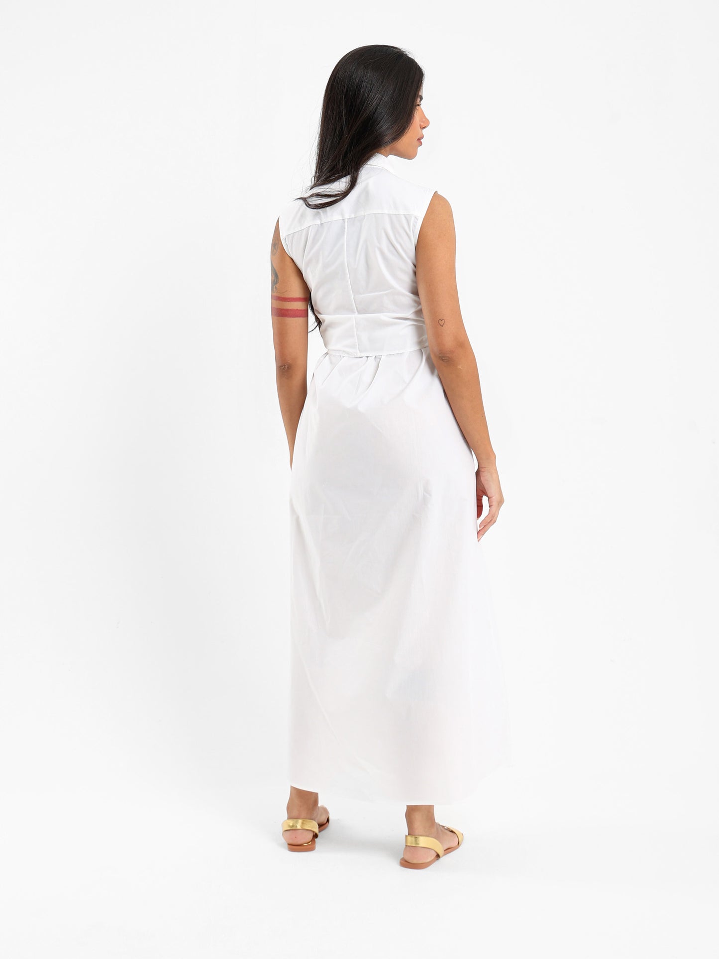 Sleeveless Shirt Dress With Waist Tie