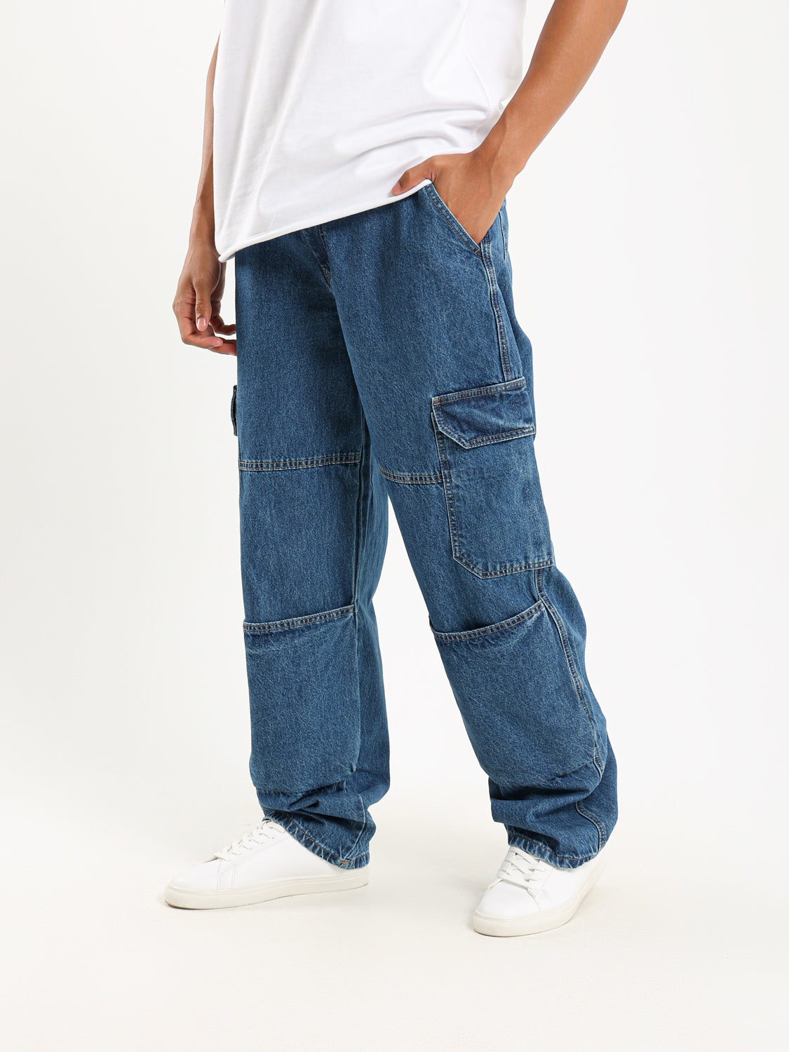 Loose Utility Cargo Denim Pants