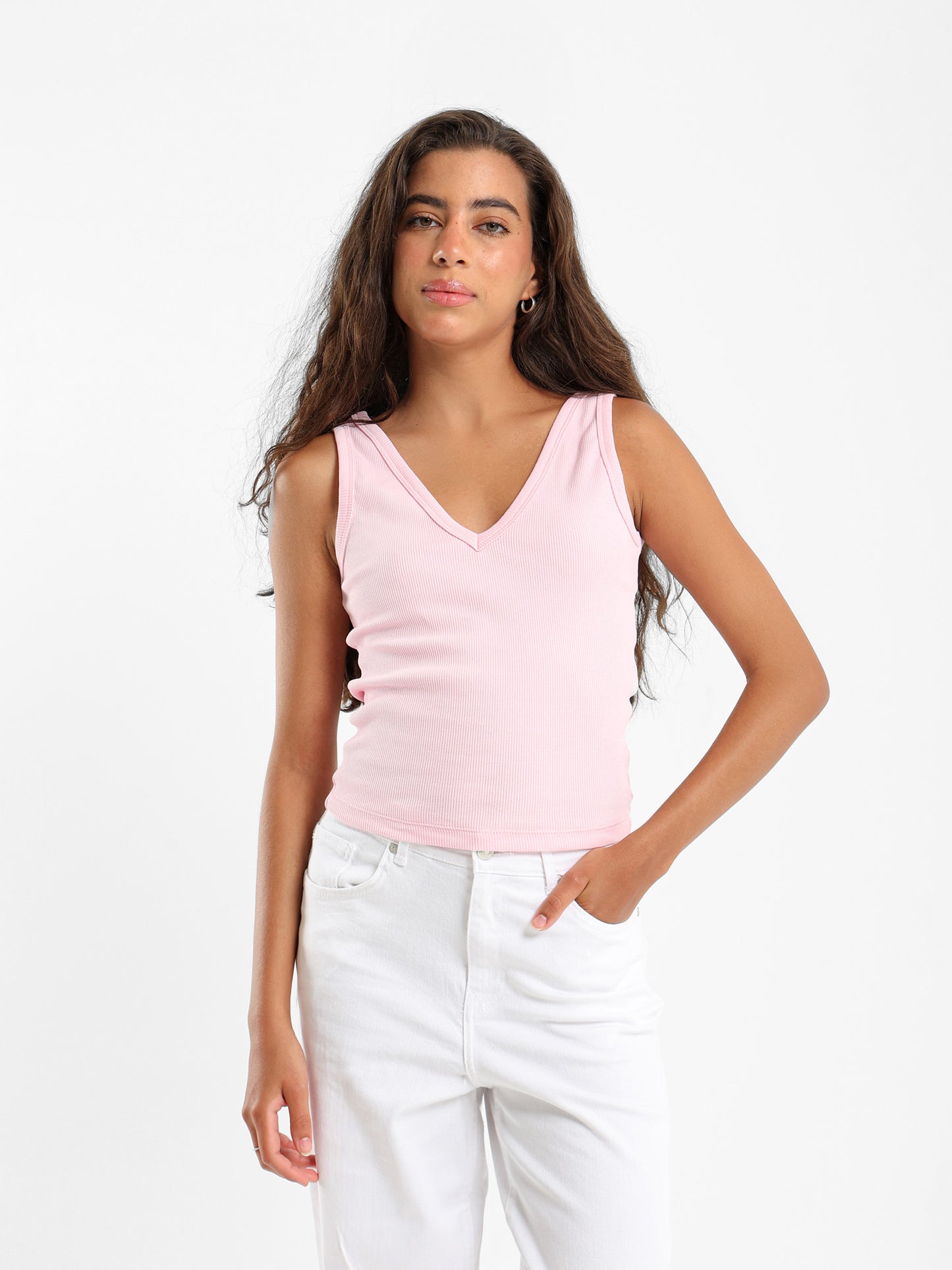 Ribbed V-Neck Sleeveless Top
