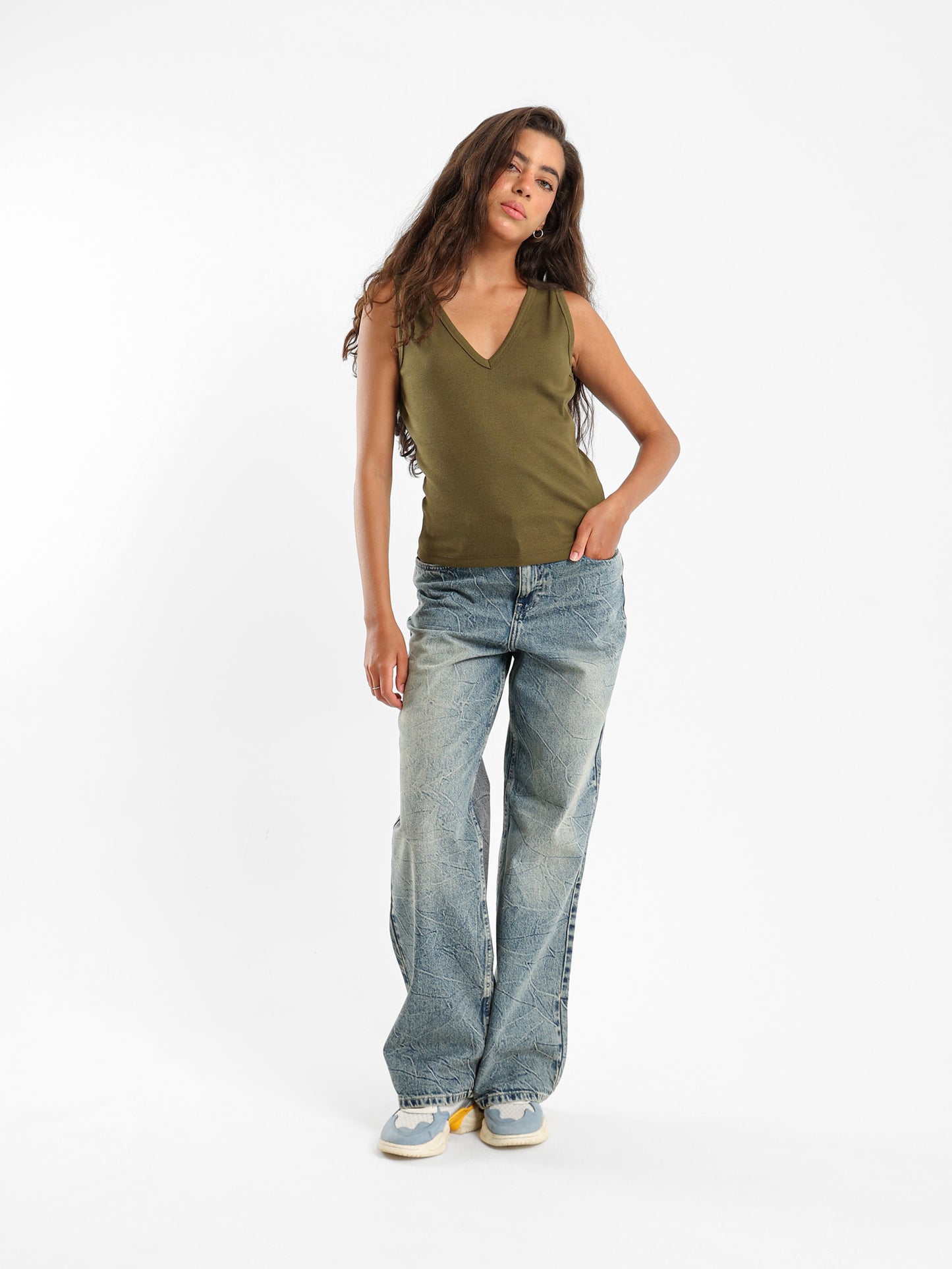 Ribbed V-Neck Sleeveless Top