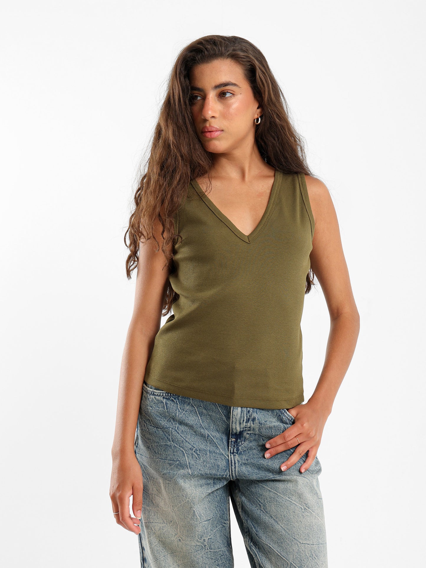 Ribbed V-Neck Sleeveless Top