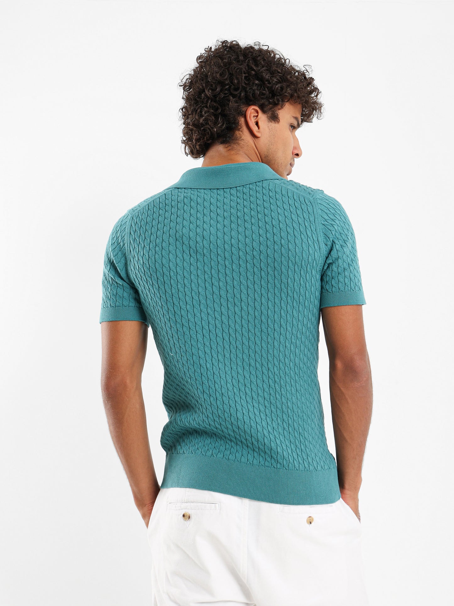 Relaxed Fit Cable Knit Camp Polo