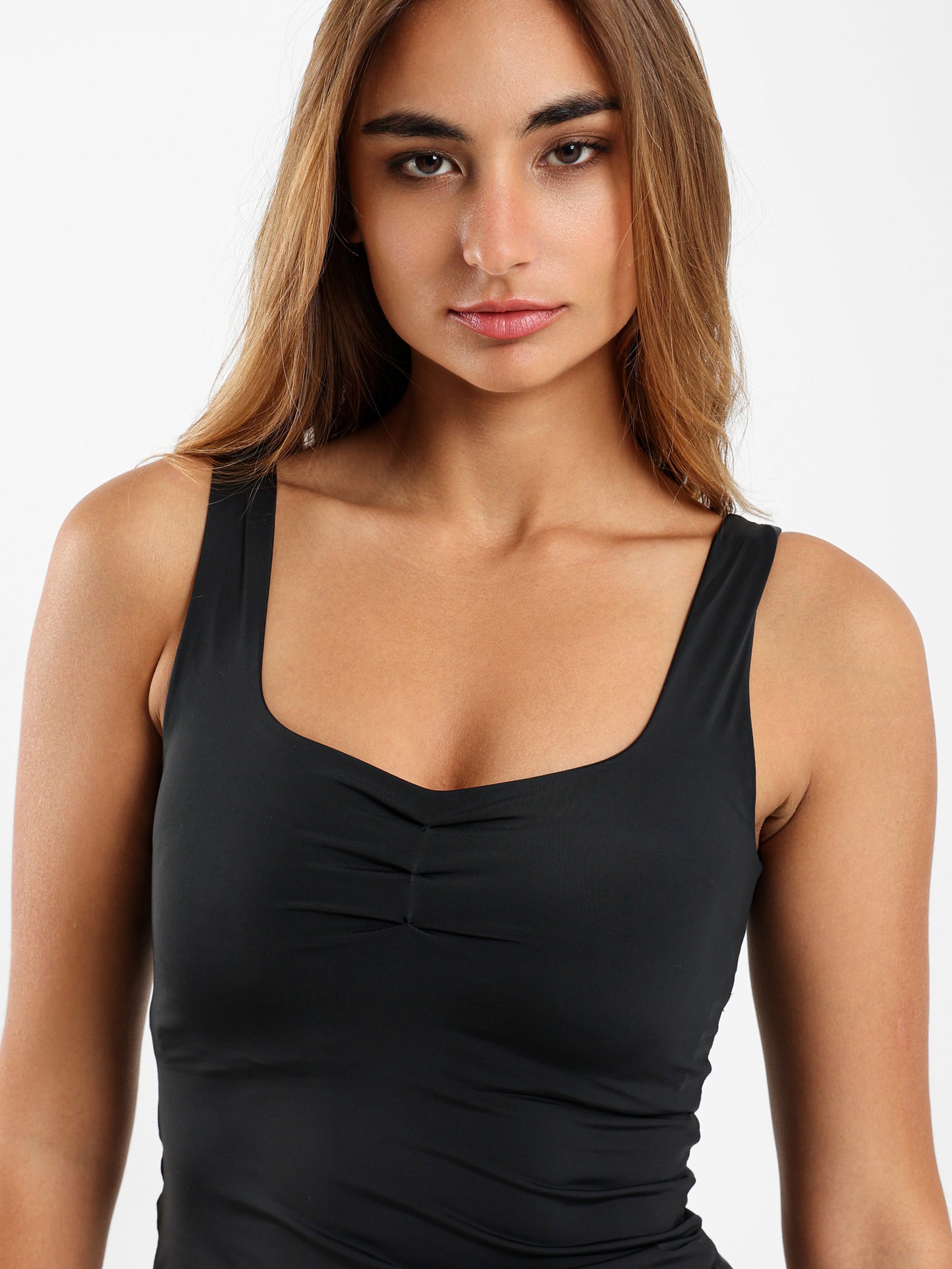 Rushed Front Scoop Neck Tank Top