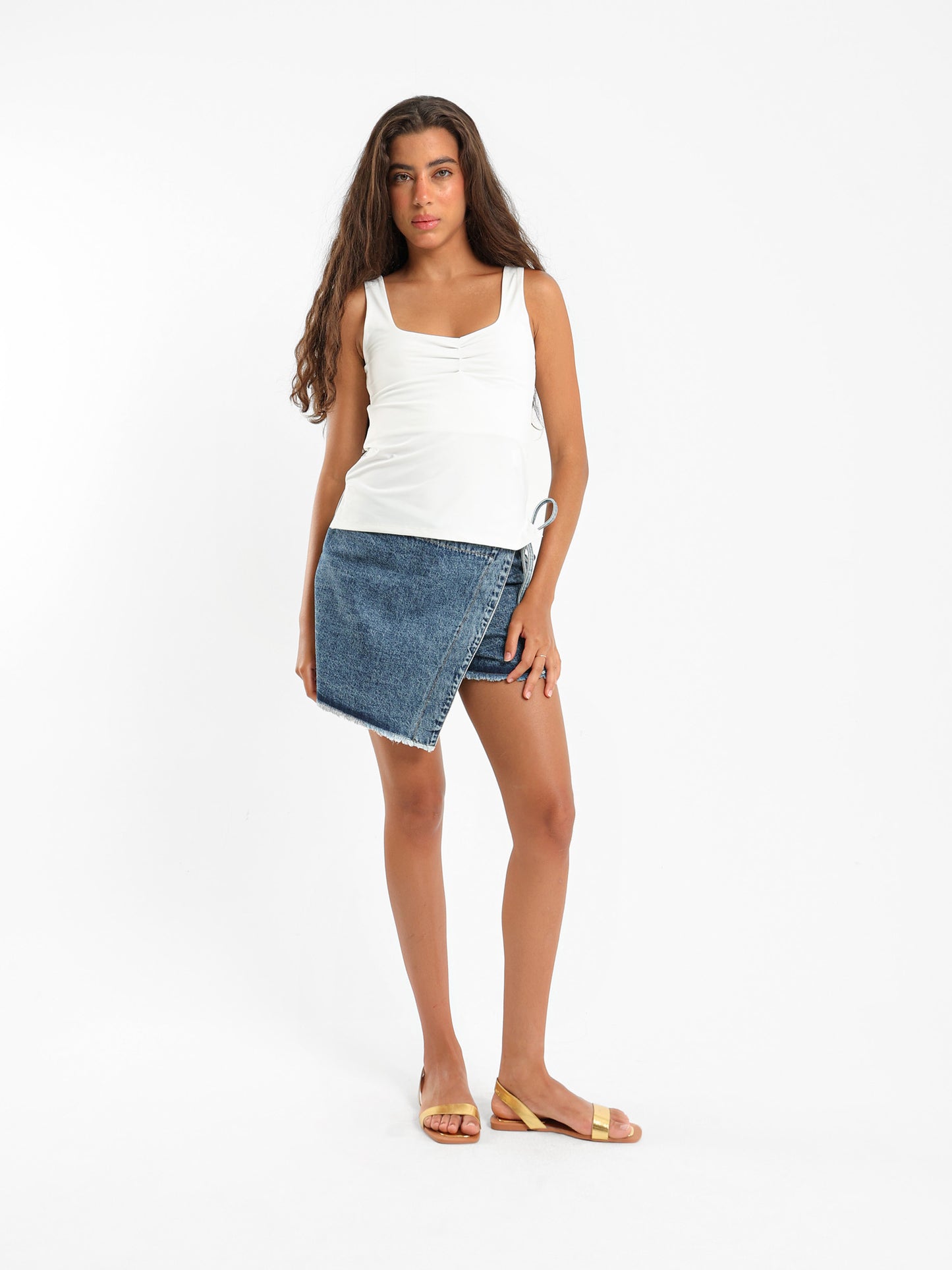Rushed Front Scoop Neck Tank Top