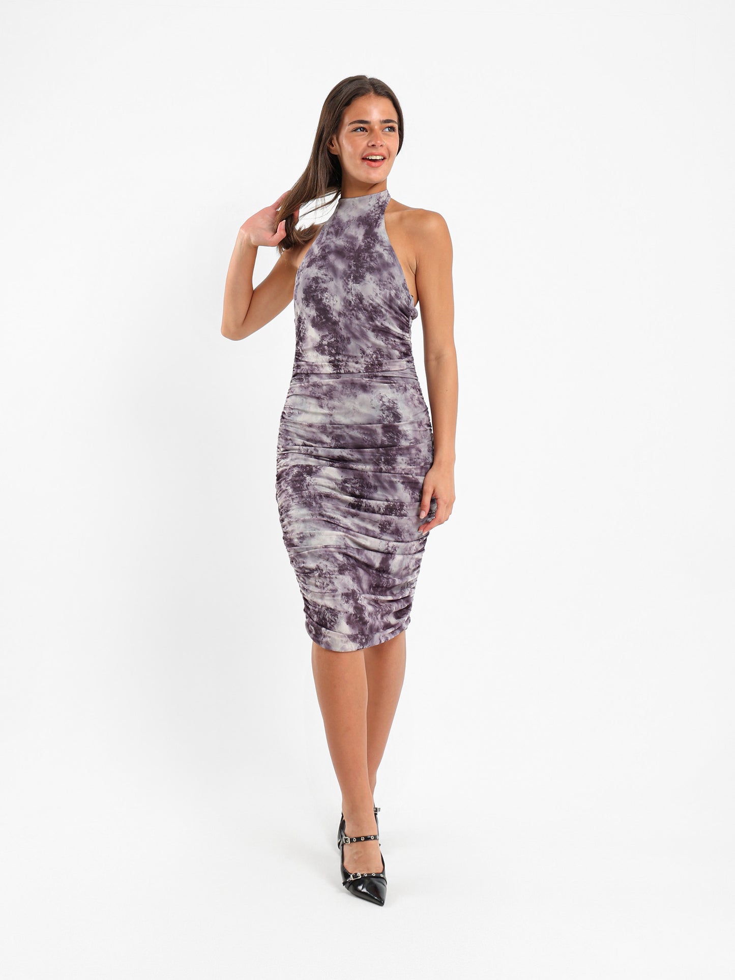 Halter Neck Mesh Midi Dress