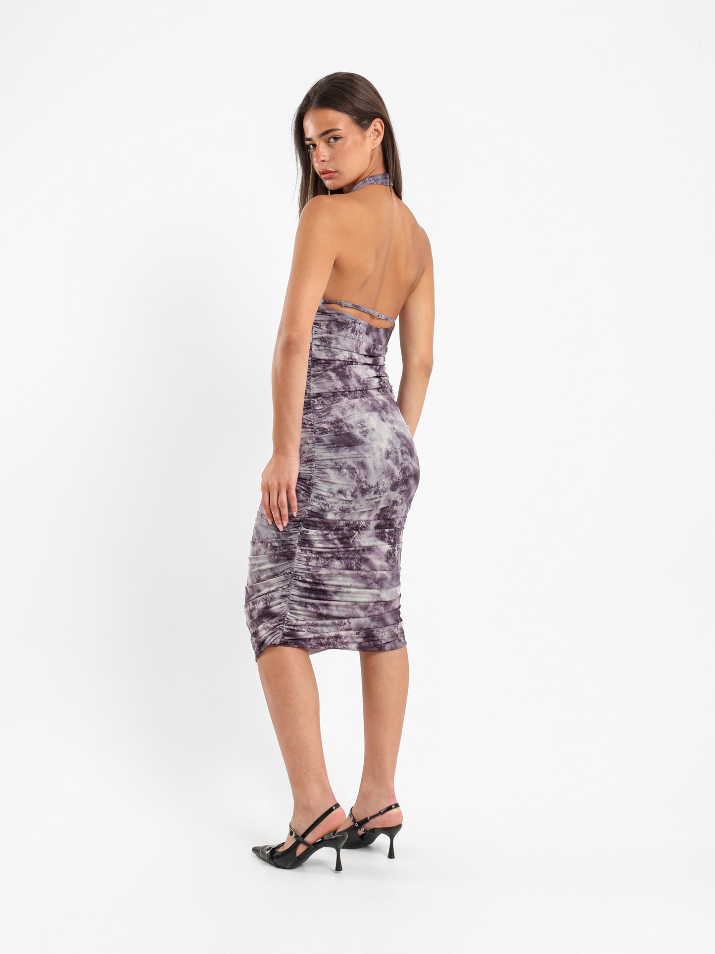 Halter Neck Mesh Midi Dress