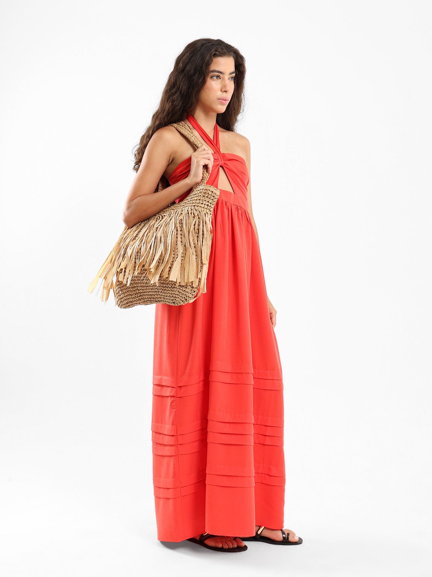 Straw Tote Bag with Fringes