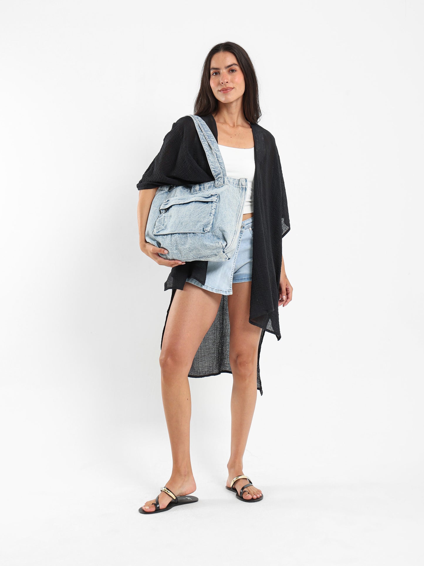 Washed Denim Slouchy Shoulder Bag