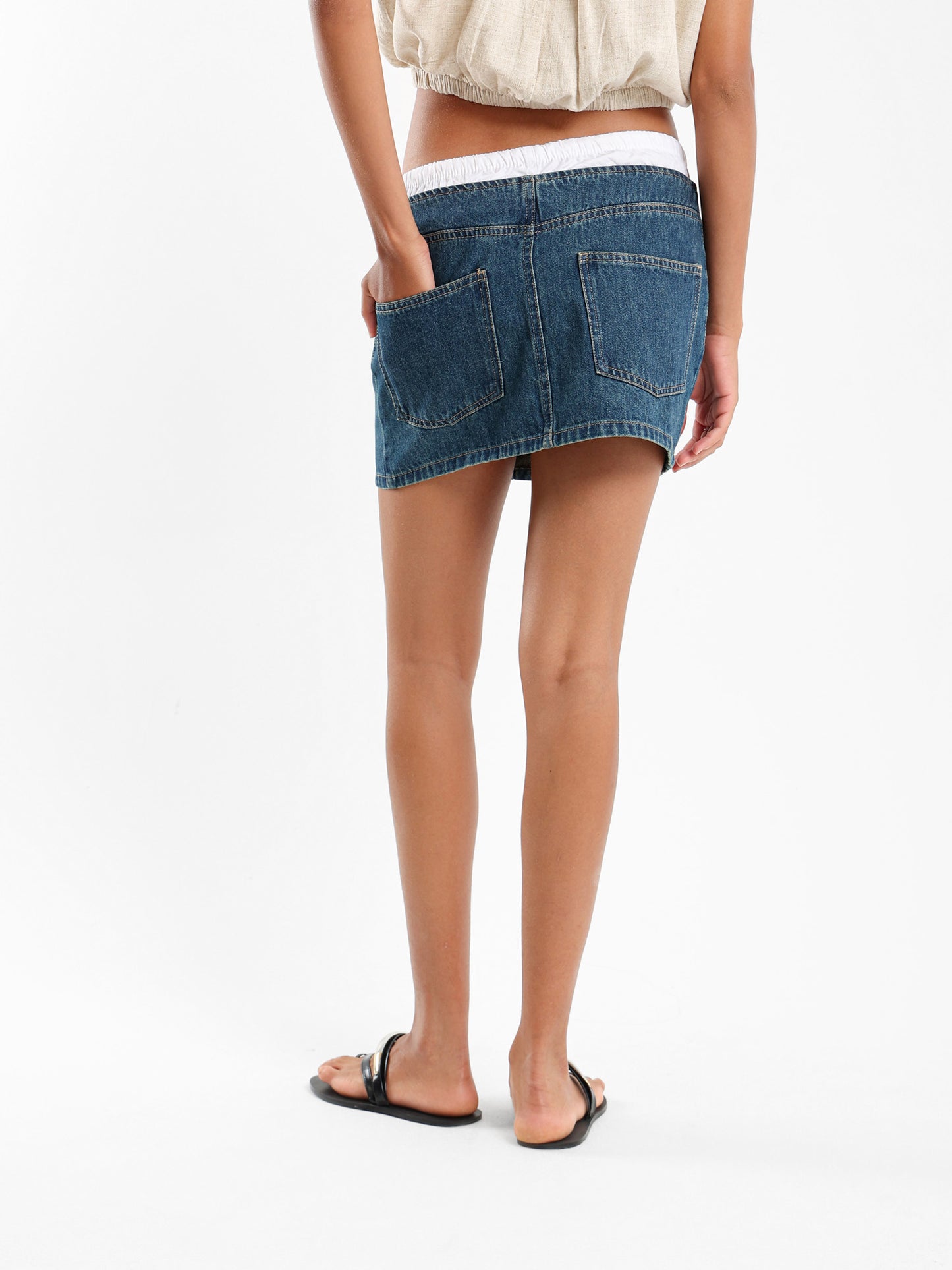 Denim Mini Skirt With Contrast Waistband