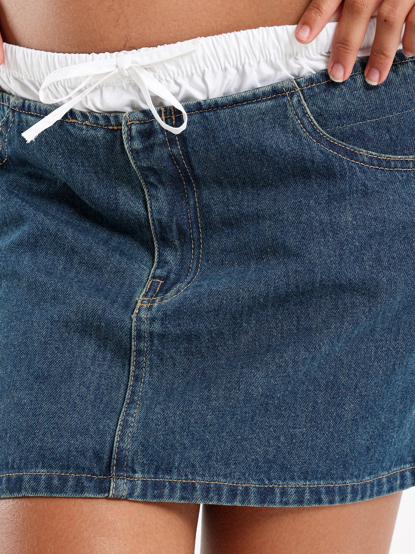Denim Mini Skirt With Contrast Waistband