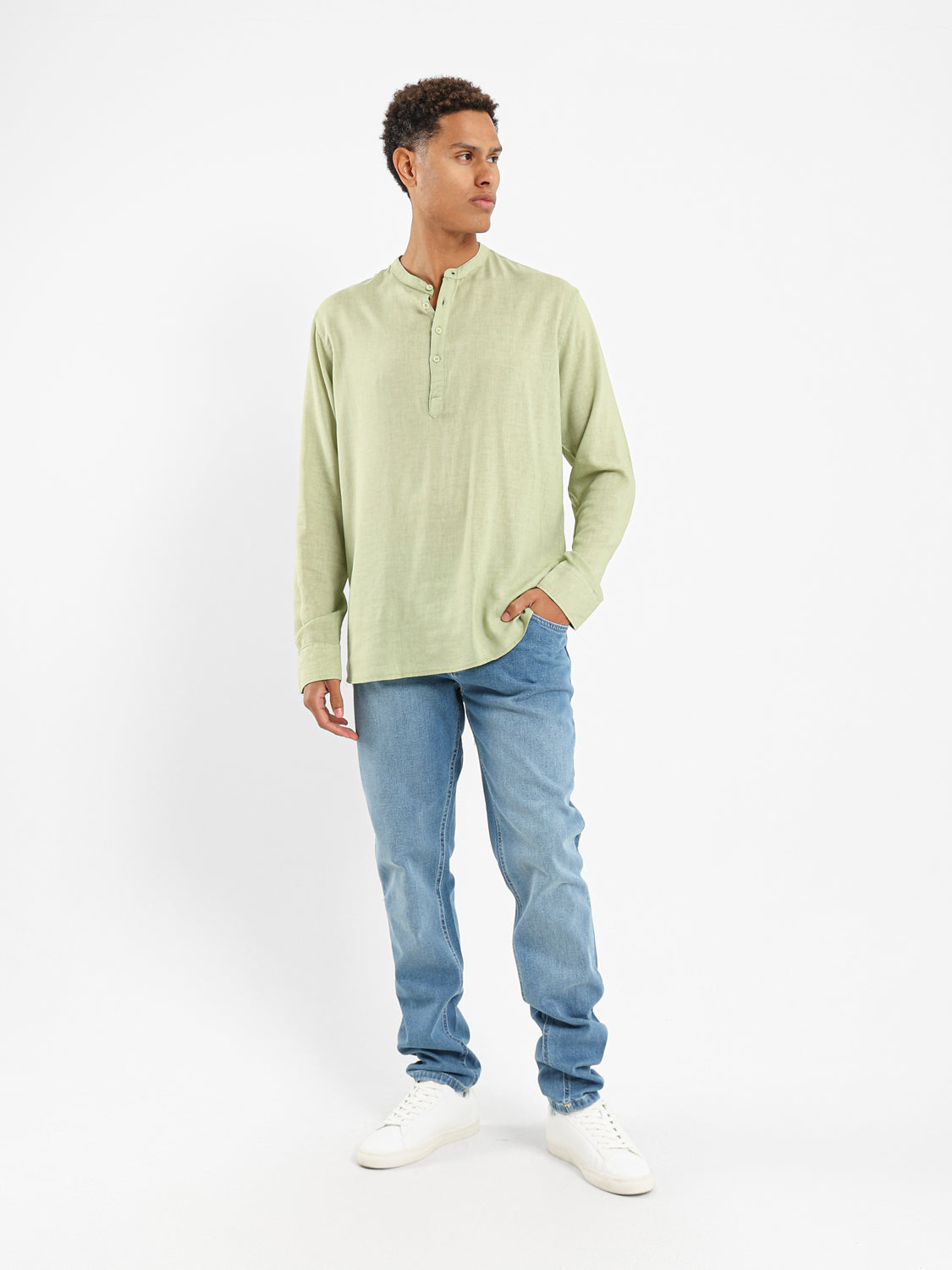 Granded Collar Long Sleeve Shirt