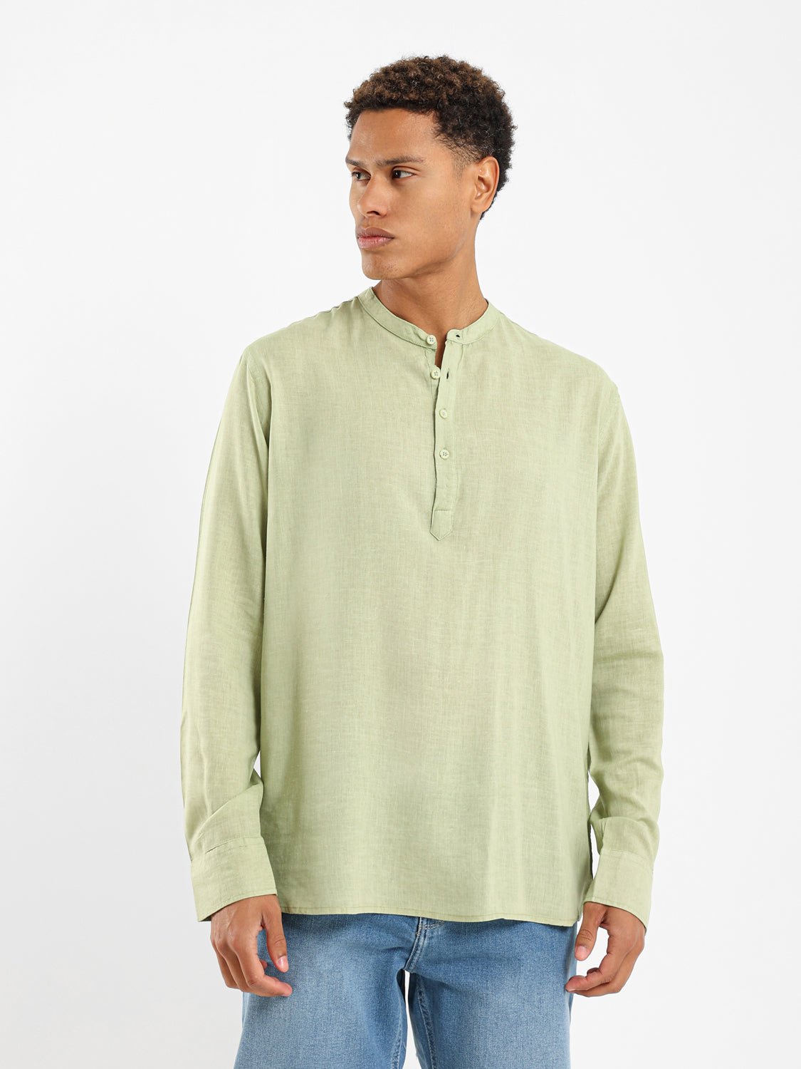 Granded Collar Long Sleeve Shirt