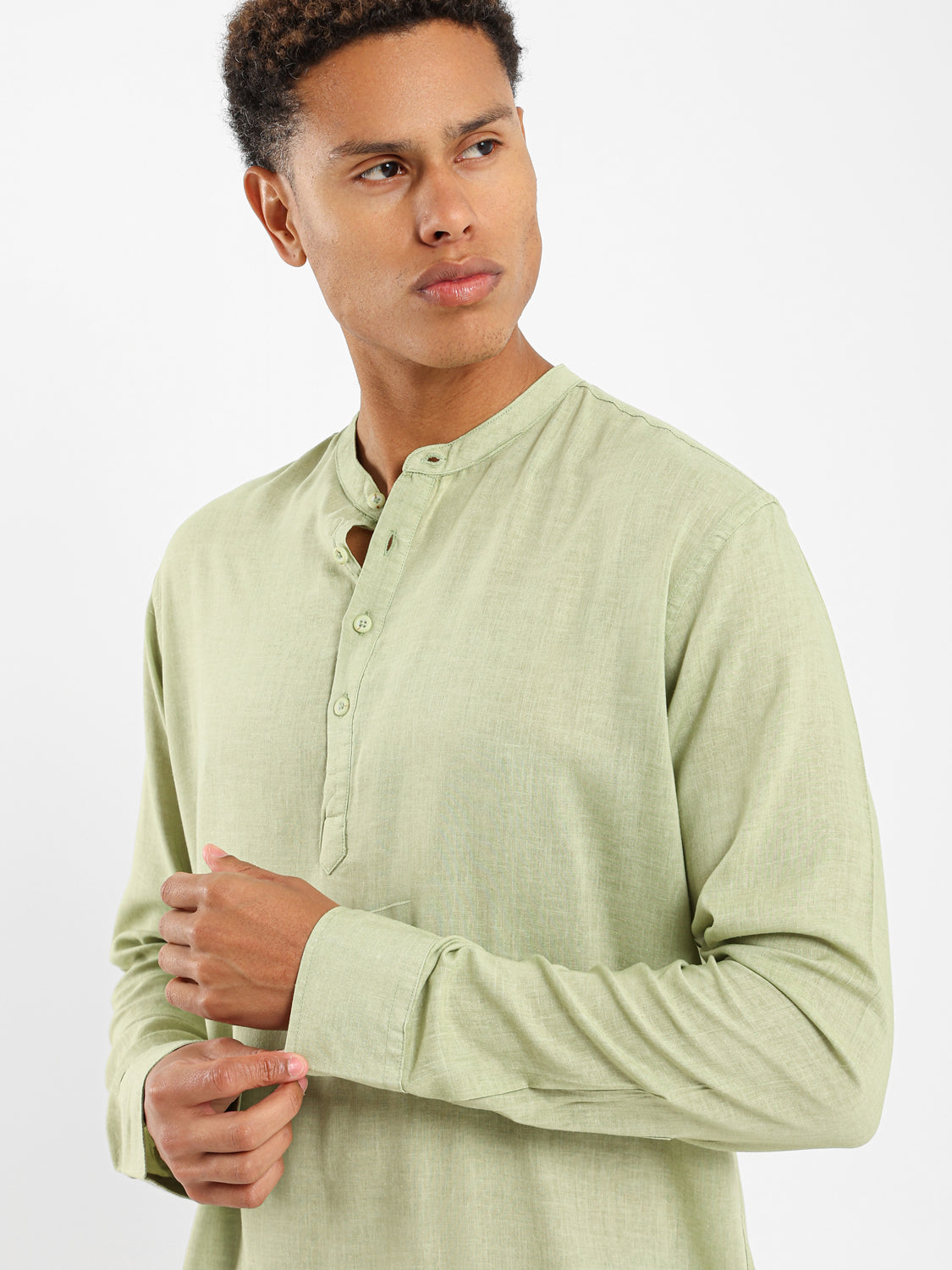 Granded Collar Long Sleeve Shirt