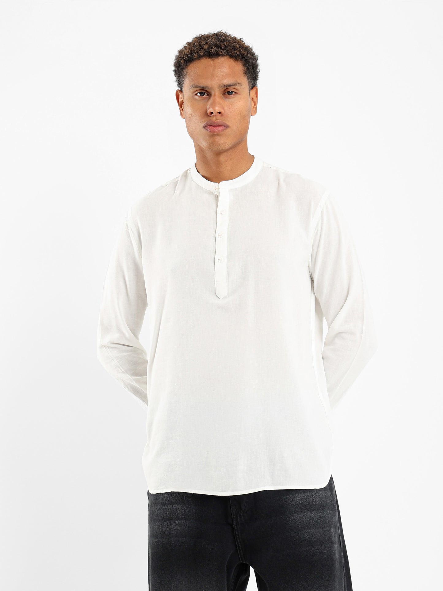 Granded Collar Long Sleeve Shirt
