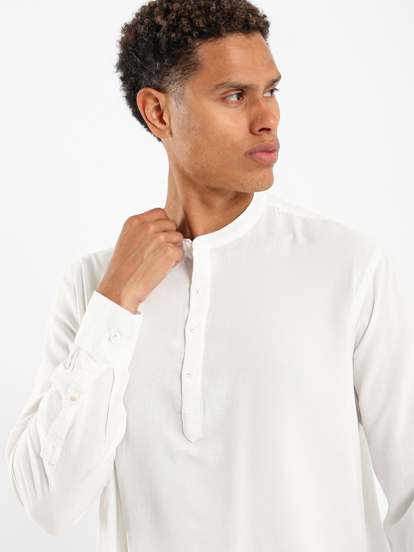 Granded Collar Long Sleeve Shirt