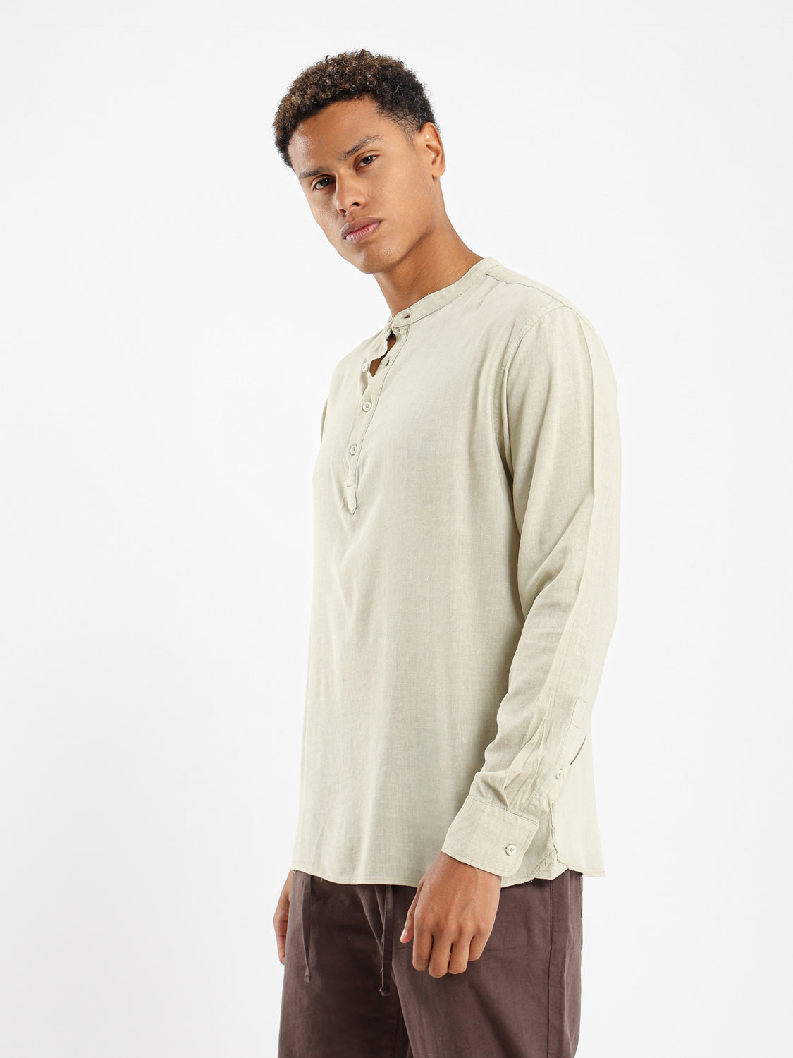 Granded Collar Long Sleeve Shirt