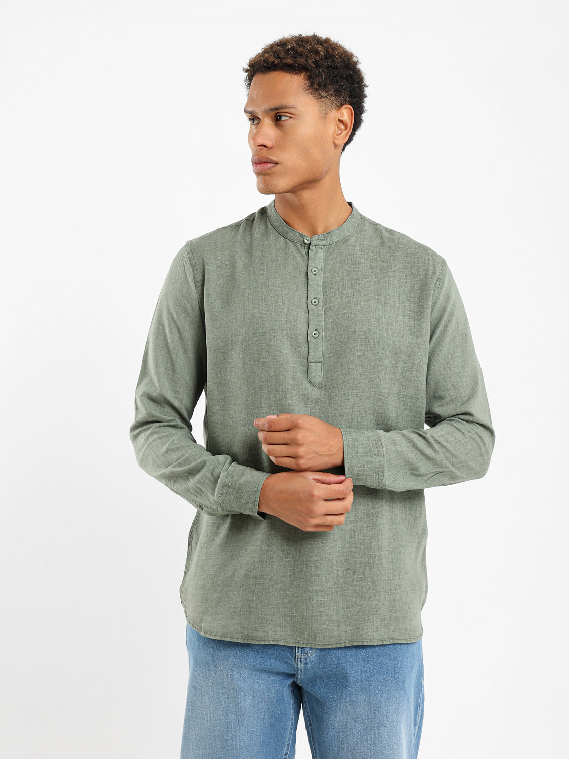Granded Collar Long Sleeve Shirt