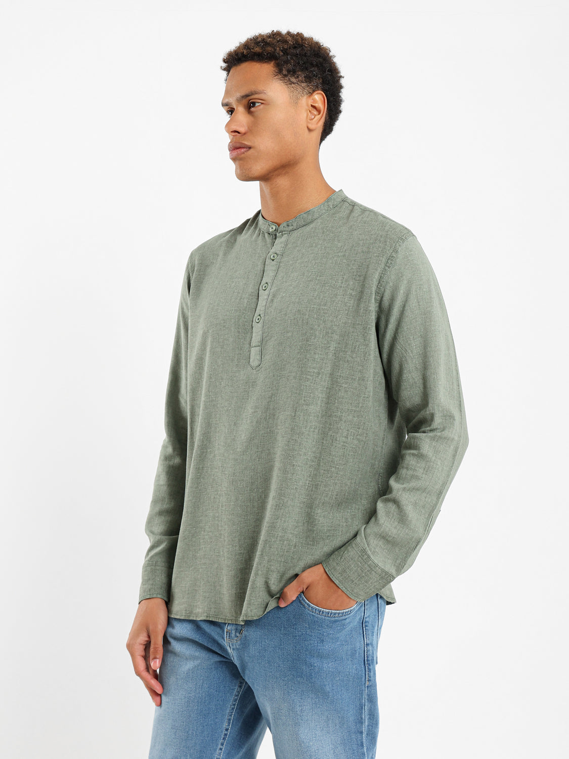 Granded Collar Long Sleeve Shirt