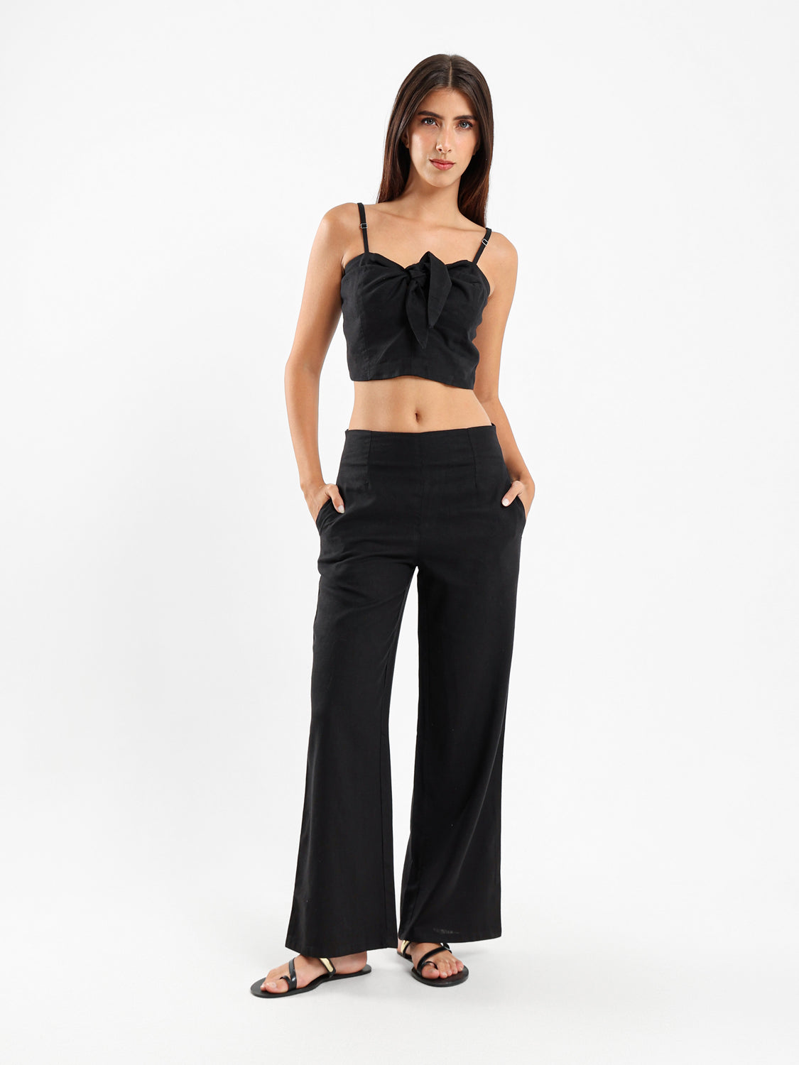 Side Pockets Pants with Back Zipper