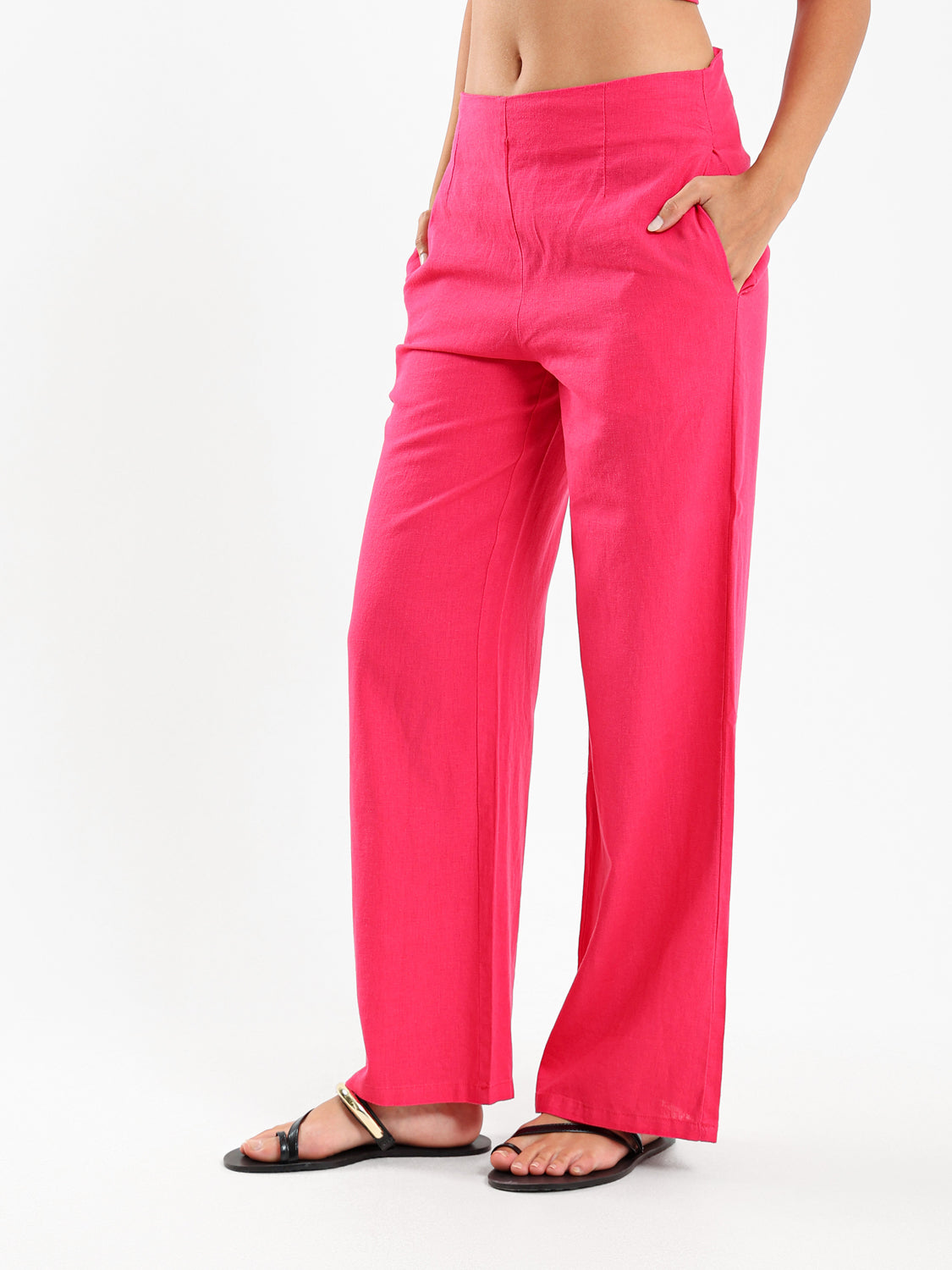 Side Pockets Pants with Back Zipper