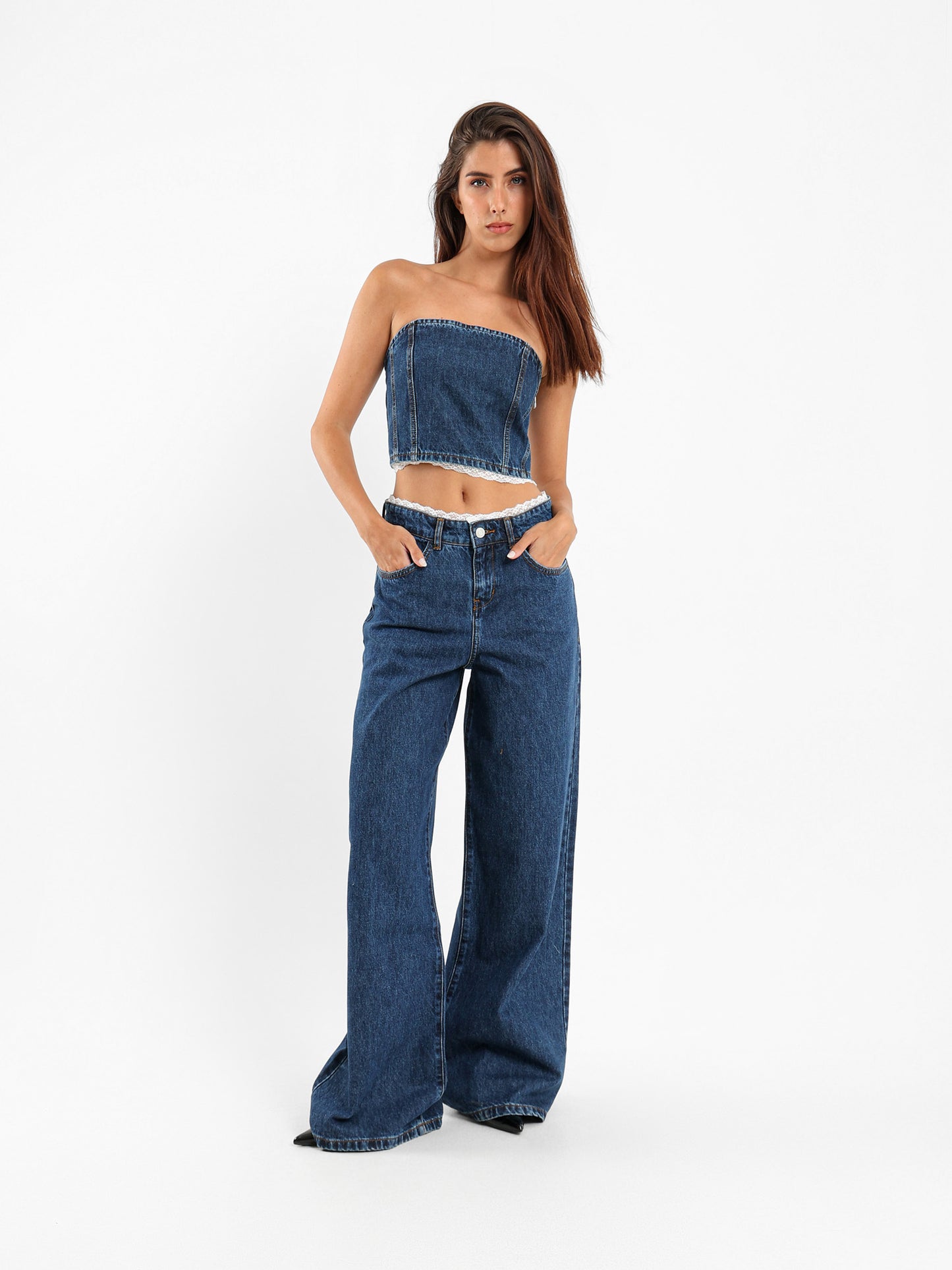 Lace Trim Denim Top