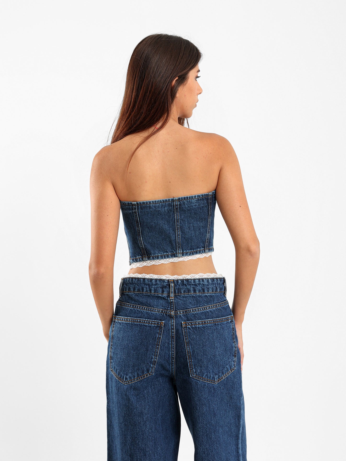 Lace Trim Denim Top