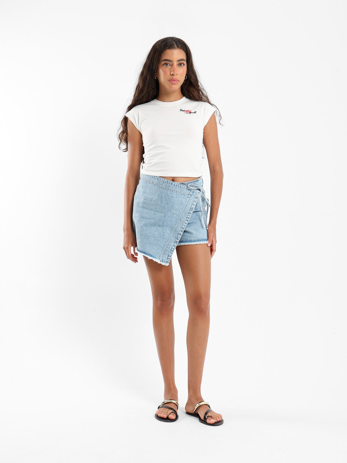 Unfinished Asymmetrical Denim Skort